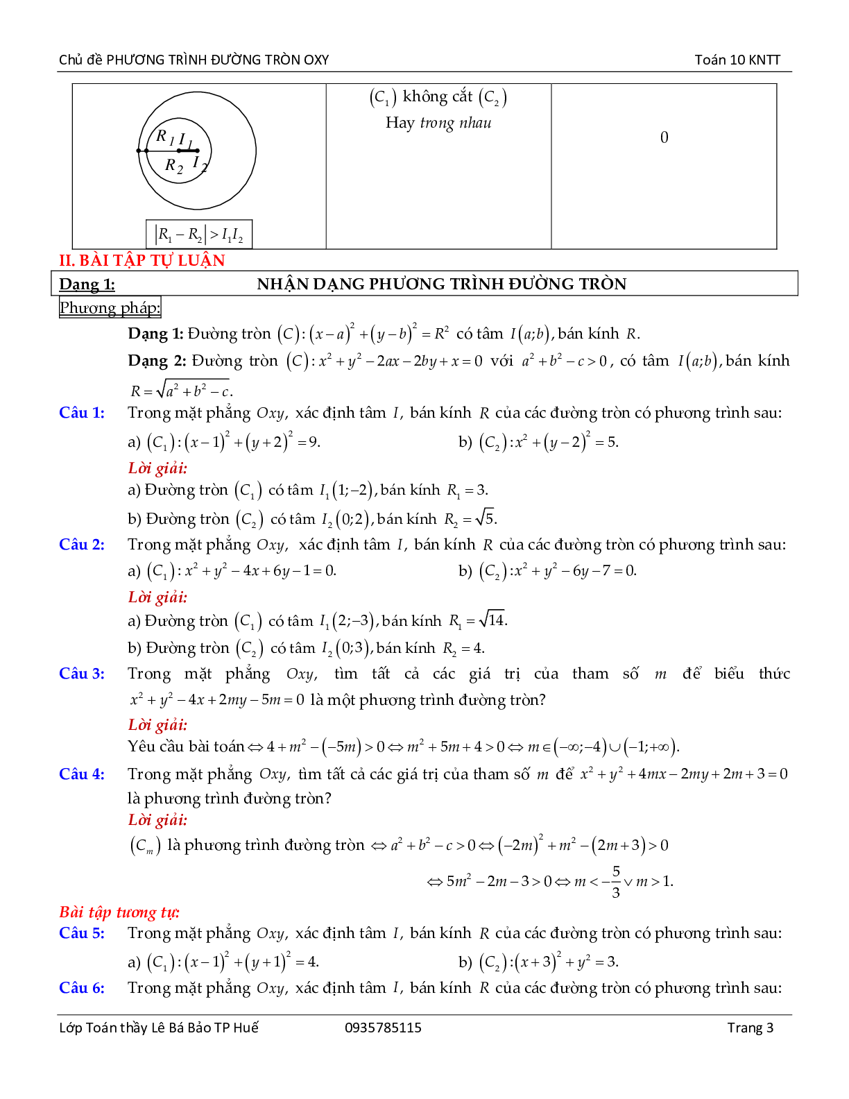 Chủ đề phương trình đường tròn lớp 10 hay, chọn lọc (trang 3)