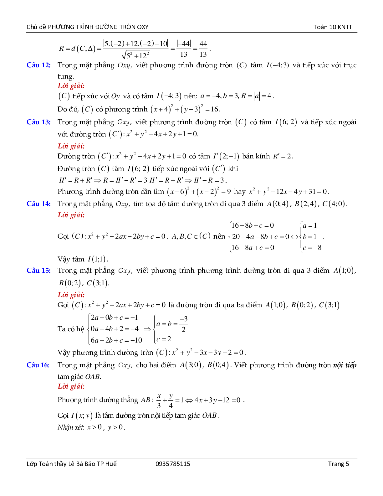 Chủ đề phương trình đường tròn lớp 10 hay, chọn lọc (trang 5)