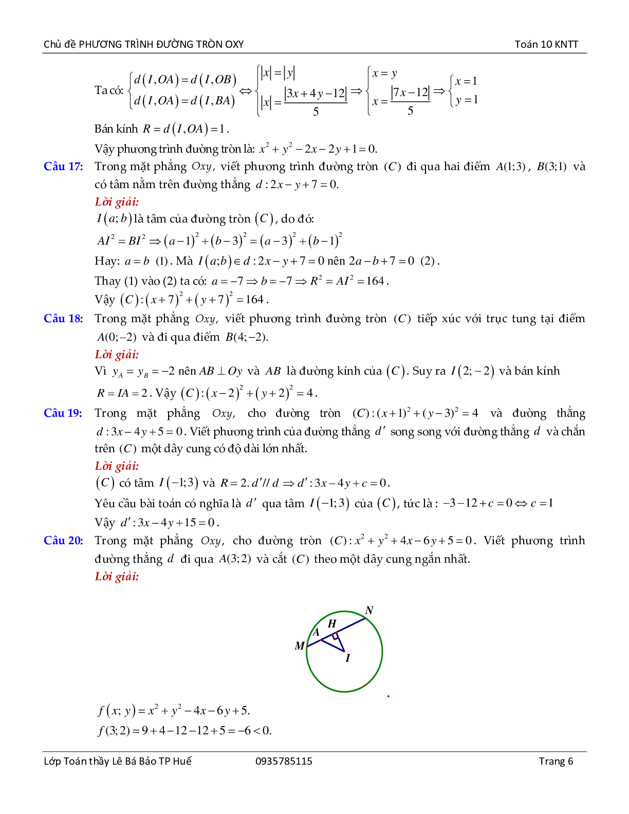 Chủ đề phương trình đường tròn lớp 10 hay, chọn lọc (trang 6)