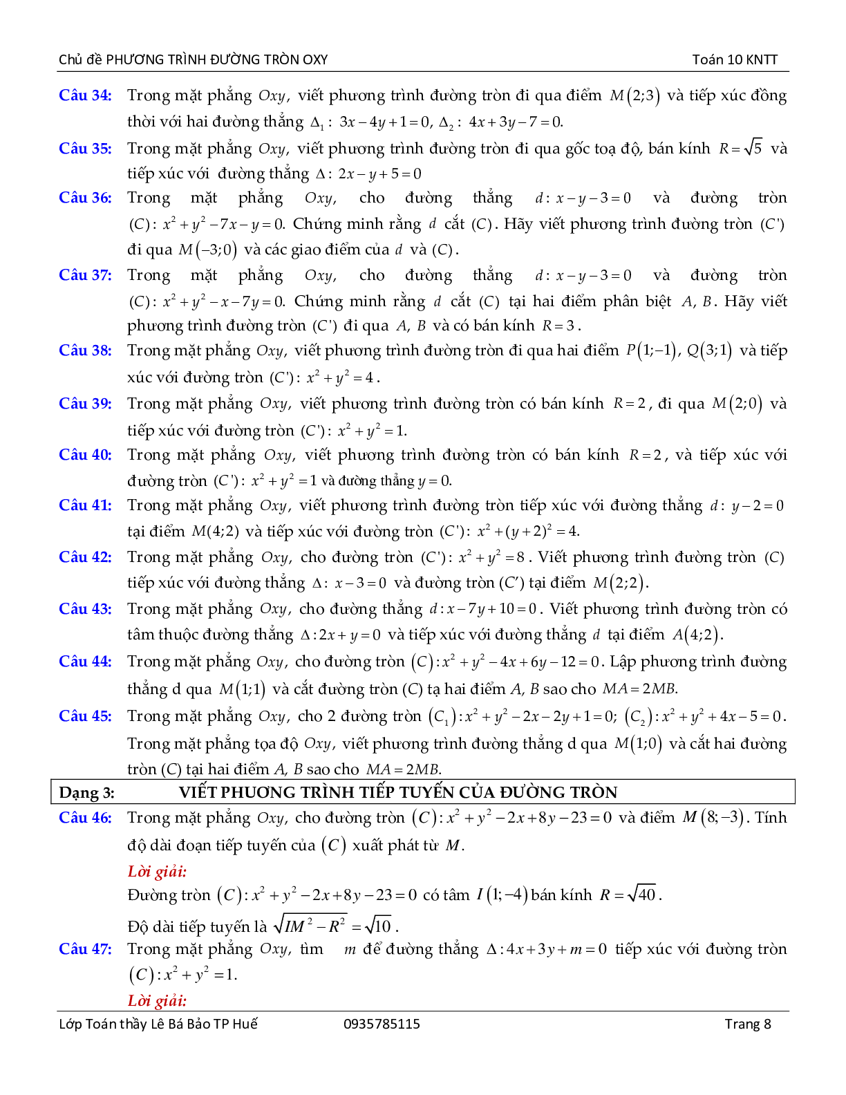 Chủ đề phương trình đường tròn lớp 10 hay, chọn lọc (trang 8)