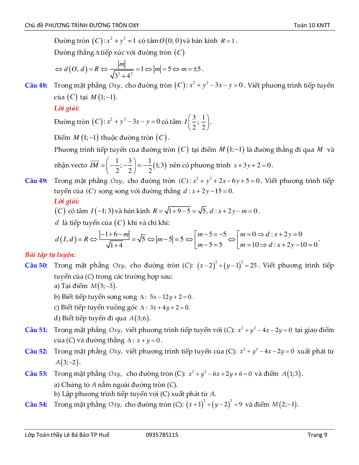 Chủ đề phương trình đường tròn lớp 10 hay, chọn lọc (trang 9)