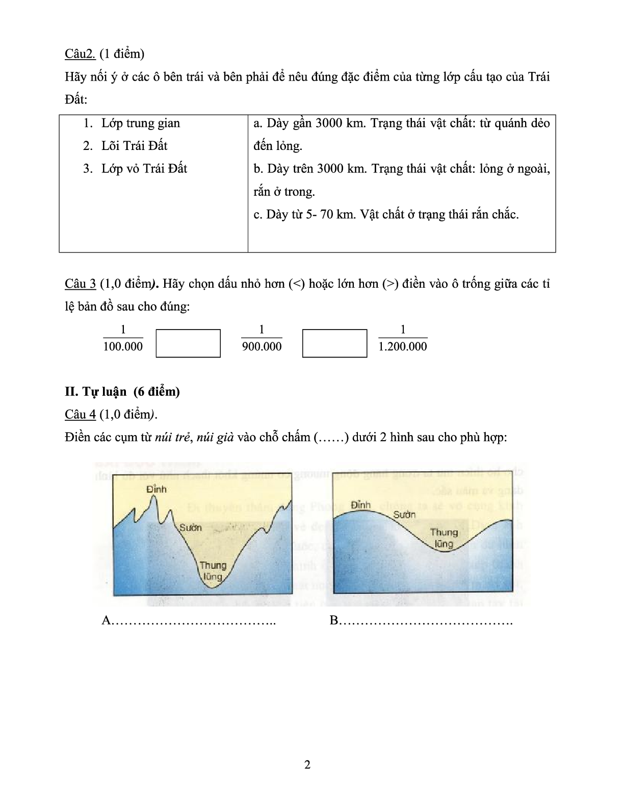 Đề thi Học kì 1 Địa lý lớp 6 có đáp án (3 đề) (trang 2)