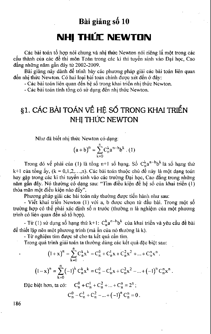 Nhị thức Newton trong các đề thi Đại học (trang 1)