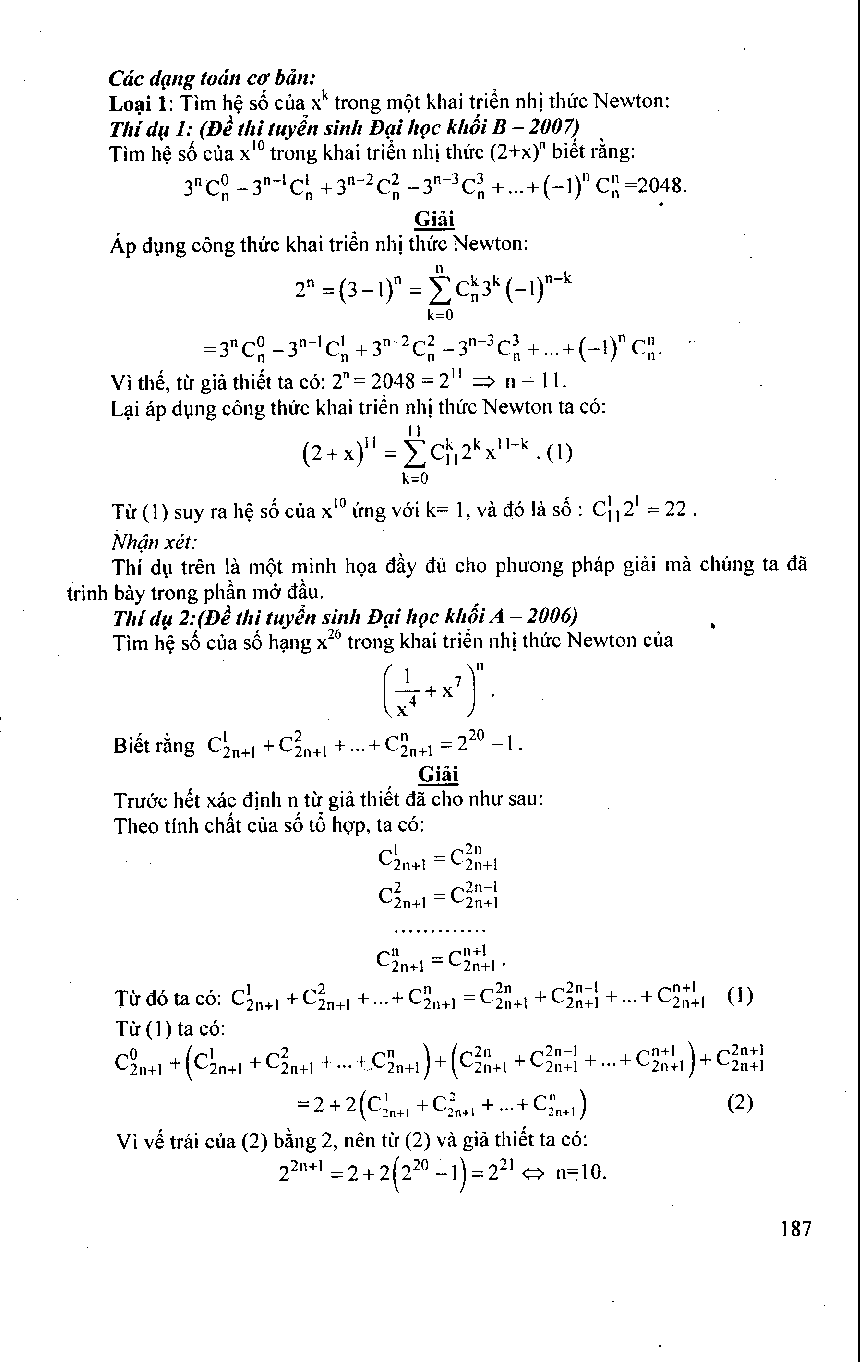 Nhị thức Newton trong các đề thi Đại học (trang 2)