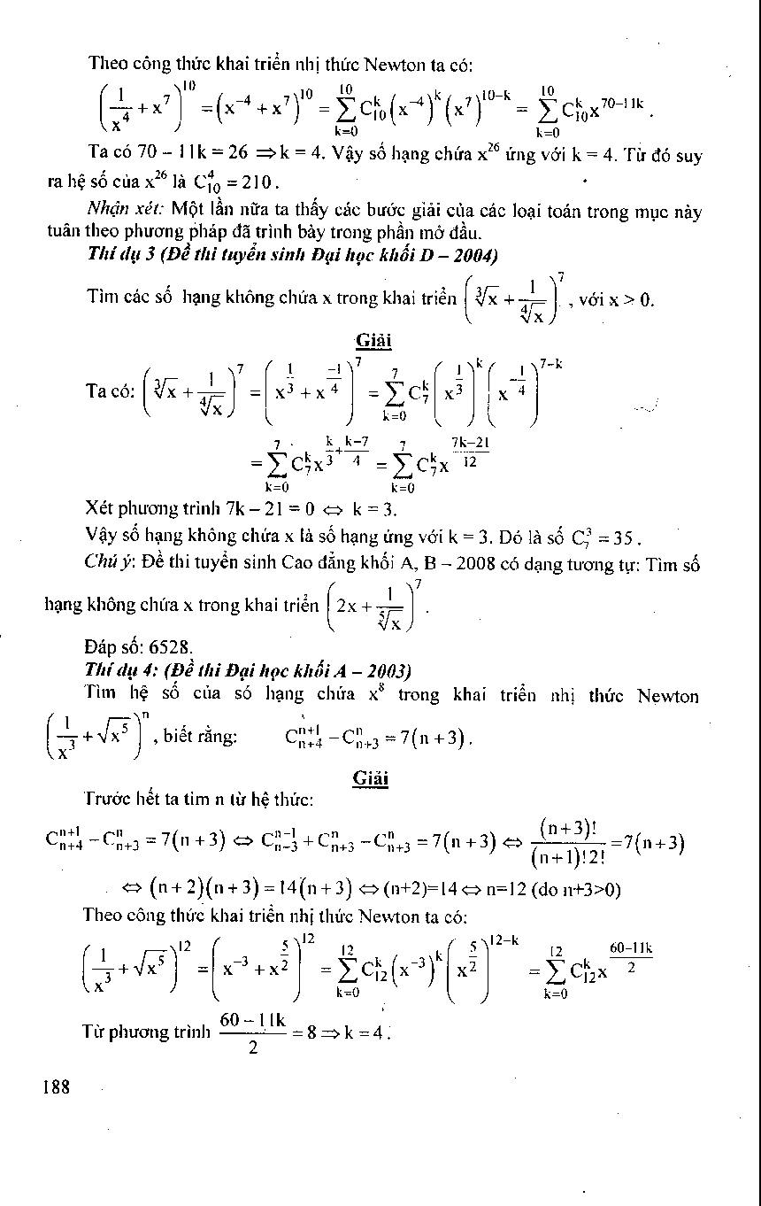Nhị thức Newton trong các đề thi Đại học (trang 3)
