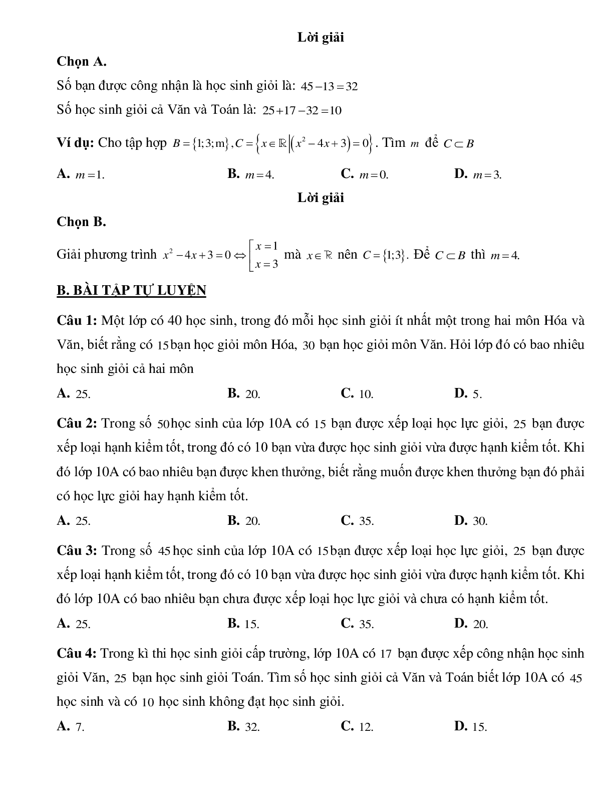 Bài tập tự luyện bài toán thực tế về các phép toán trên tập hợp Toán 10 (trang 2)