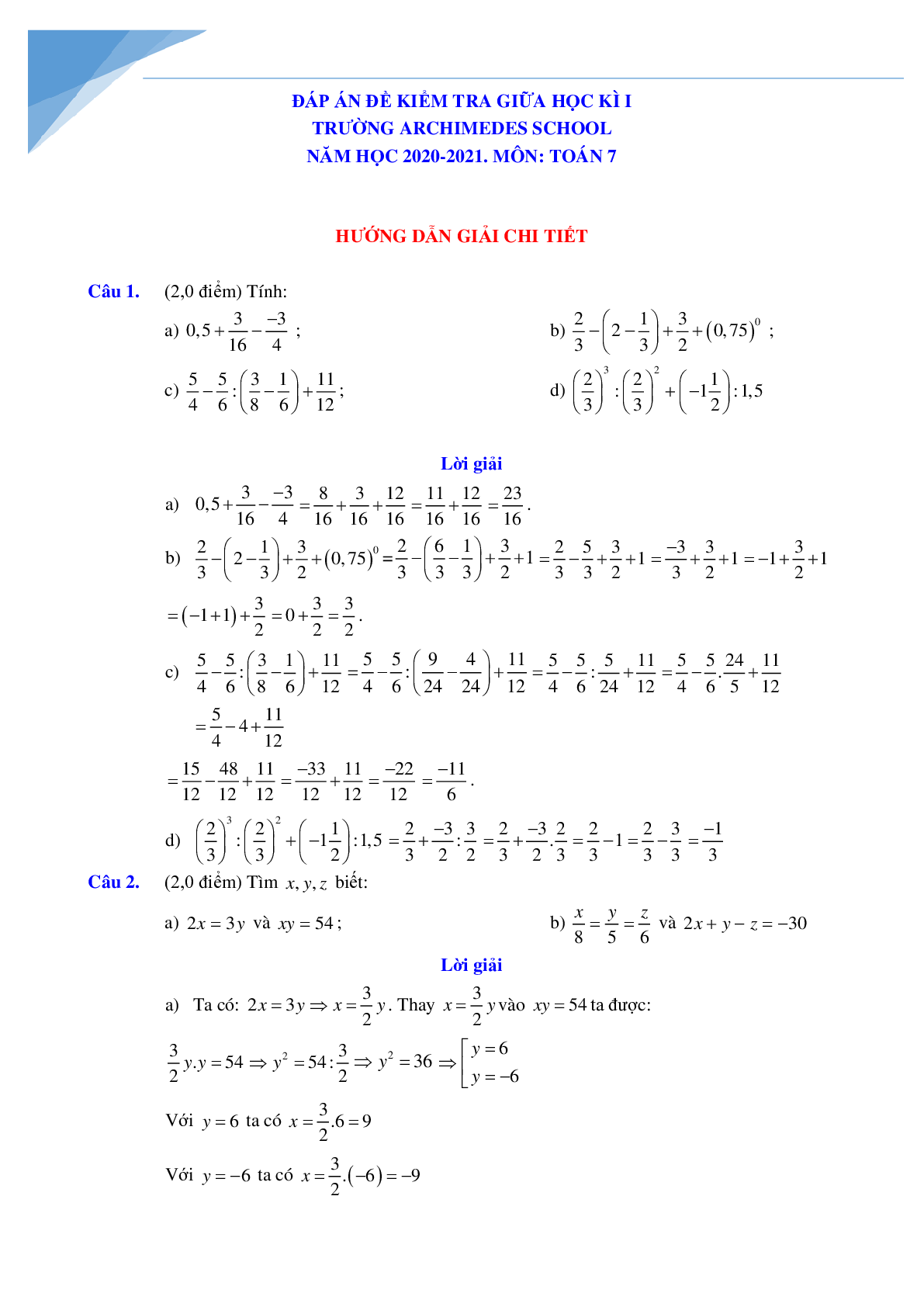 Bộ đề giữa kì 1 môn toán lớp 7 Hà Nội năm 2021 (trang 2)