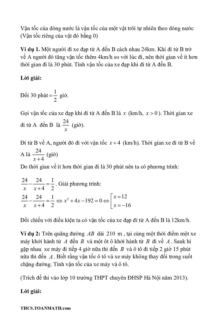 Chuyên đề giải toán bằng cách lập phương trình – hệ phương trình ôn thi vào lớp 10 (trang 2)