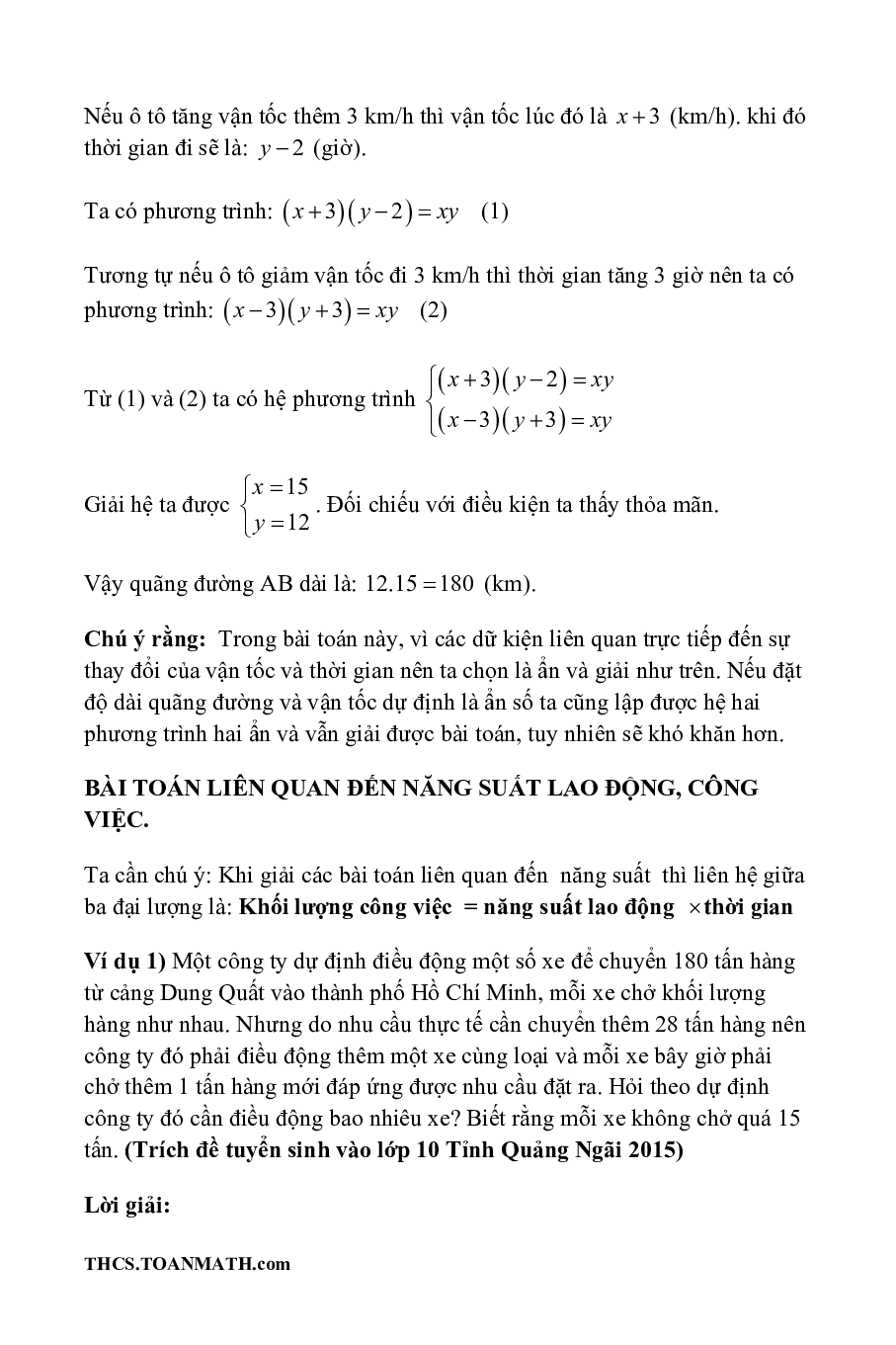 Chuyên đề giải toán bằng cách lập phương trình – hệ phương trình ôn thi vào lớp 10 (trang 6)
