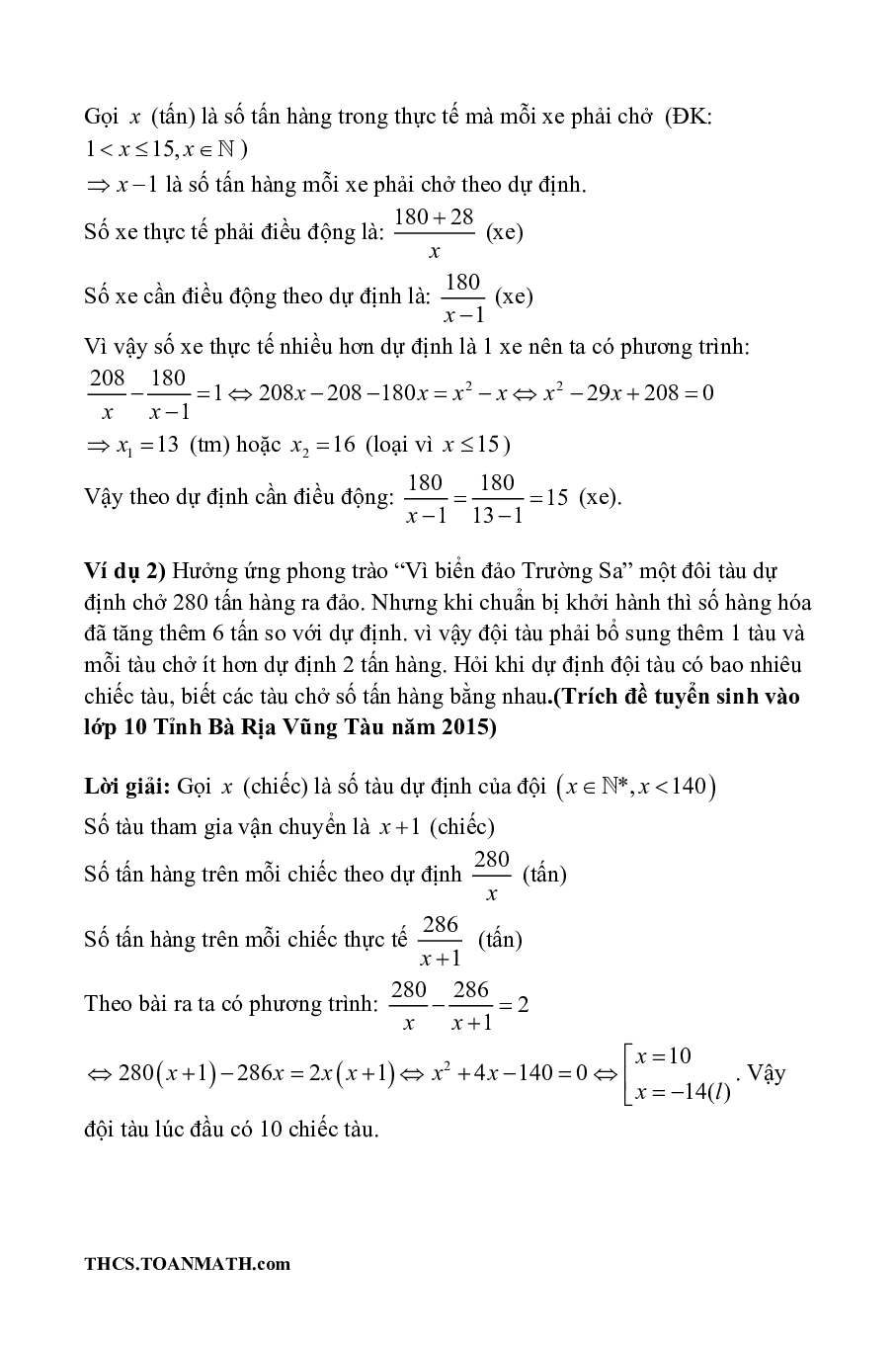 Chuyên đề giải toán bằng cách lập phương trình – hệ phương trình ôn thi vào lớp 10 (trang 7)