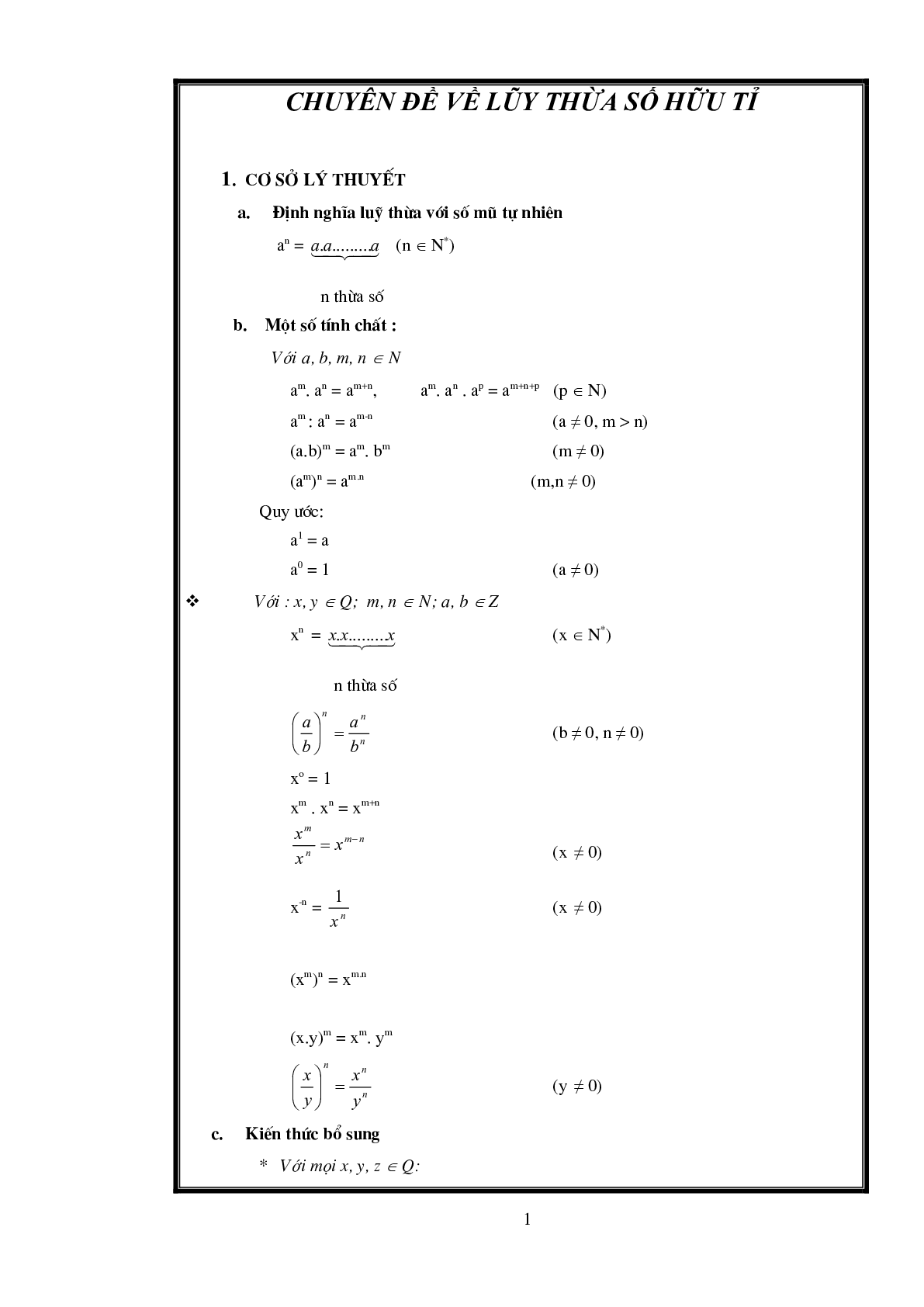 Các dạng bài tập về Lũy thừa có đáp án (trang 1)