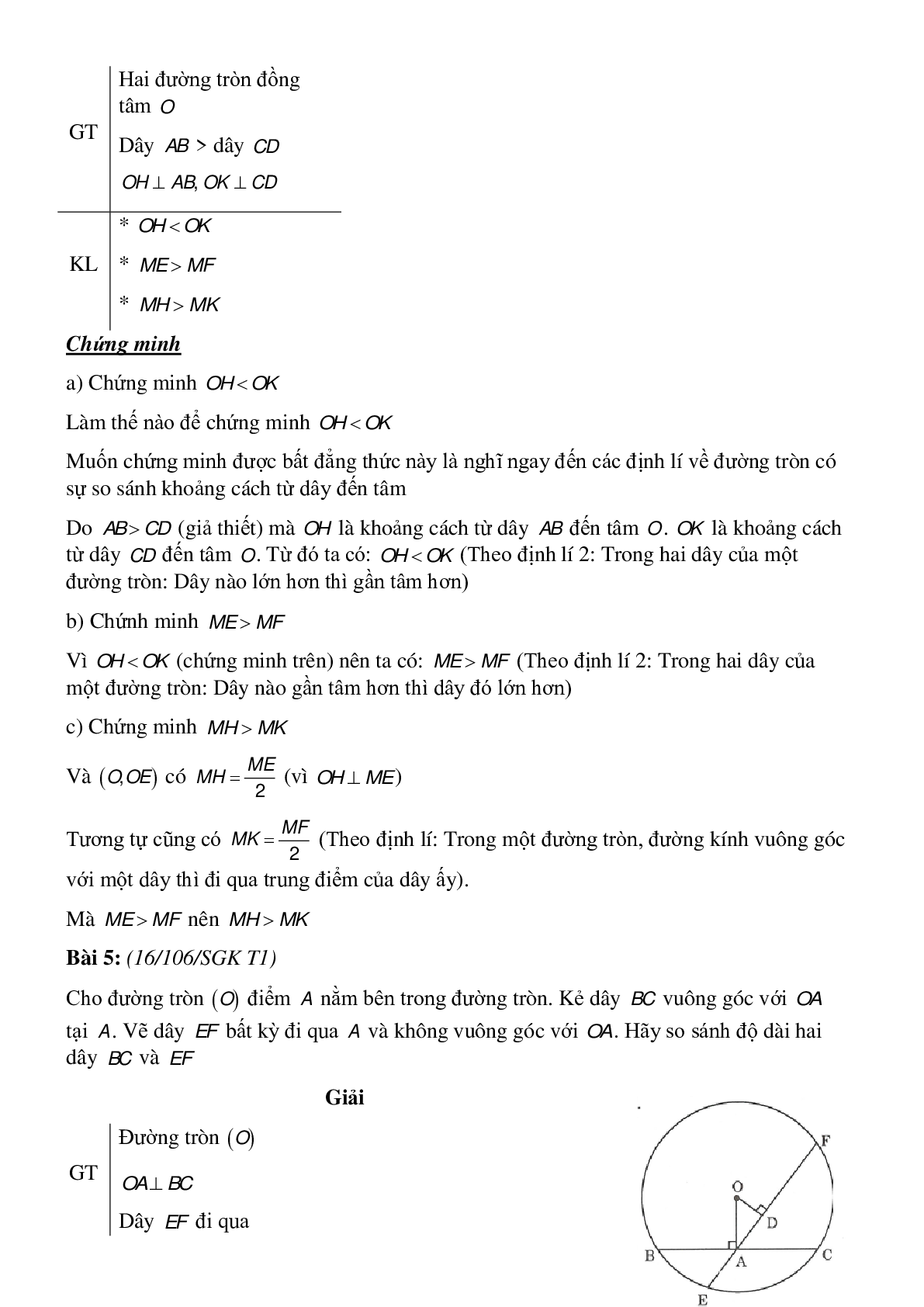 50 Bài tập Liên hệ giữa dây và khoảng cách từ tâm đến dây (có đáp án)- Toán 9 (trang 5)
