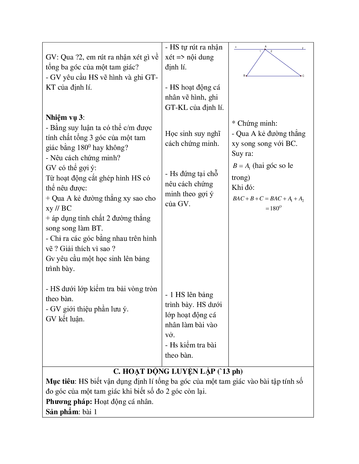 Giáo án Toán học 7 bài 1: Tổng ba góc của một tam giác hay nhất (trang 3)