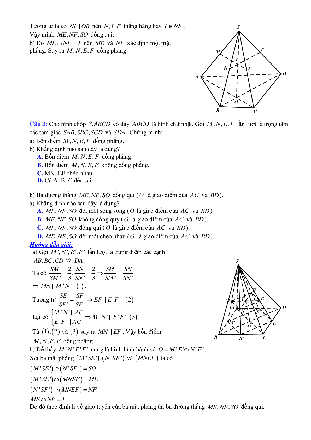 Phương pháp giải và bài tập về Cách chứng minh bốn điểm đồng phẳng và ba đường thẳng đồng qui (trang 2)