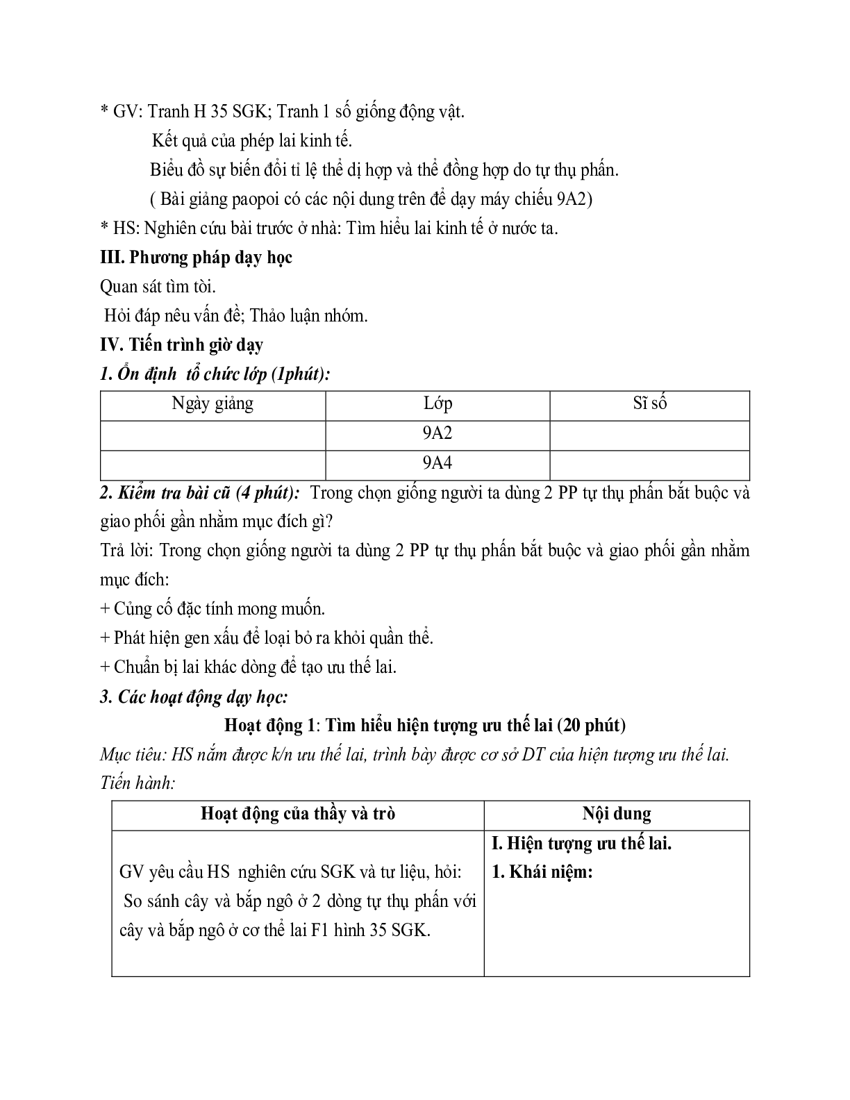 Giáo án Sinh học 9 Bài 35: Ưu thế lai mới nhất (trang 2)