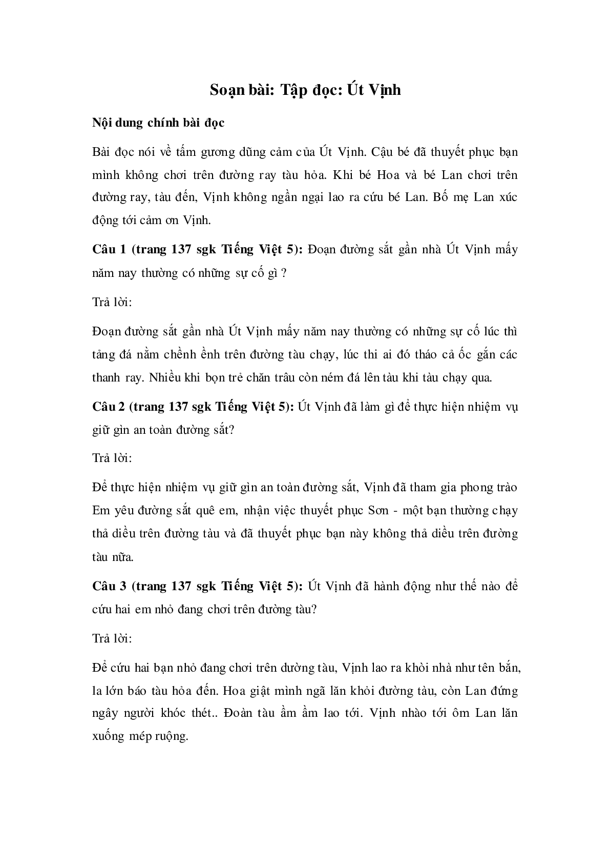 Soạn Tiếng Việt lớp 5: Tập đọc: Út Vịnh mới nhất (trang 1)
