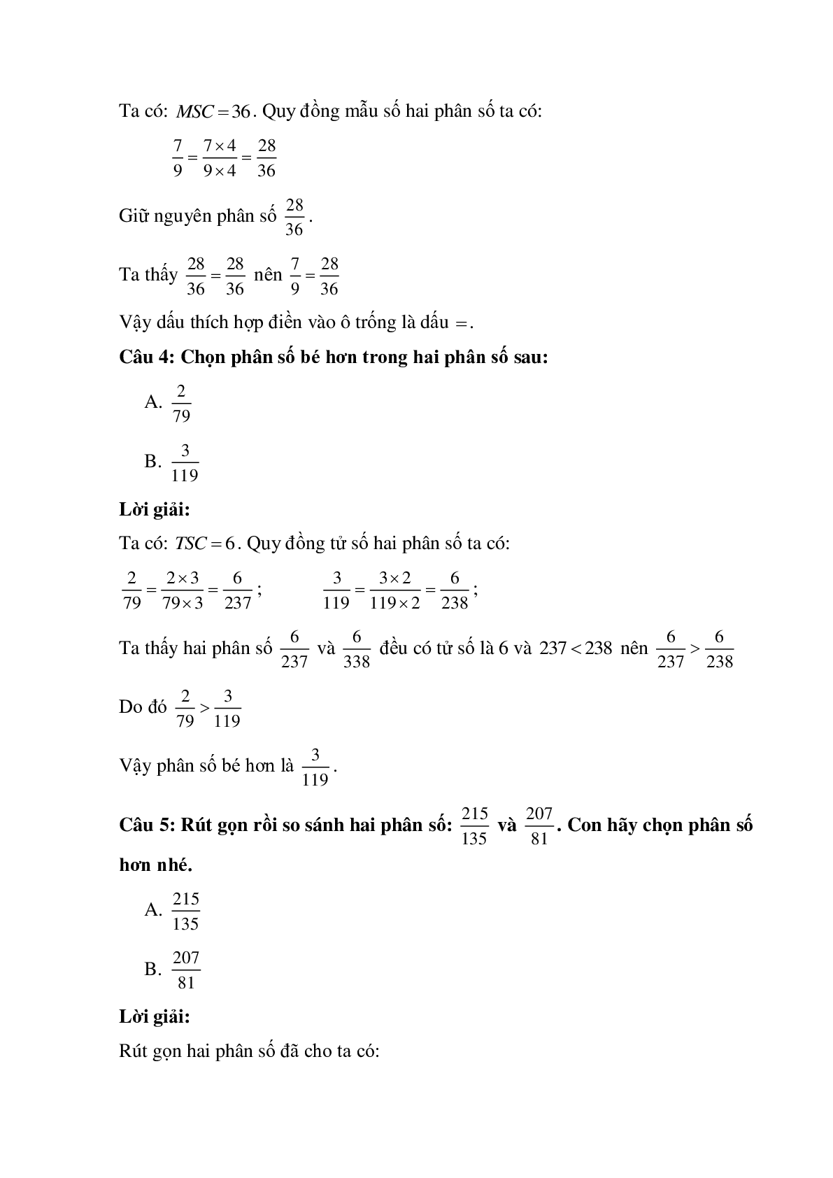 10 câu Trắc nghiệm Ôn tập so sánh hai phân số có đáp án 2023 – Toán lớp 5 (trang 2)
