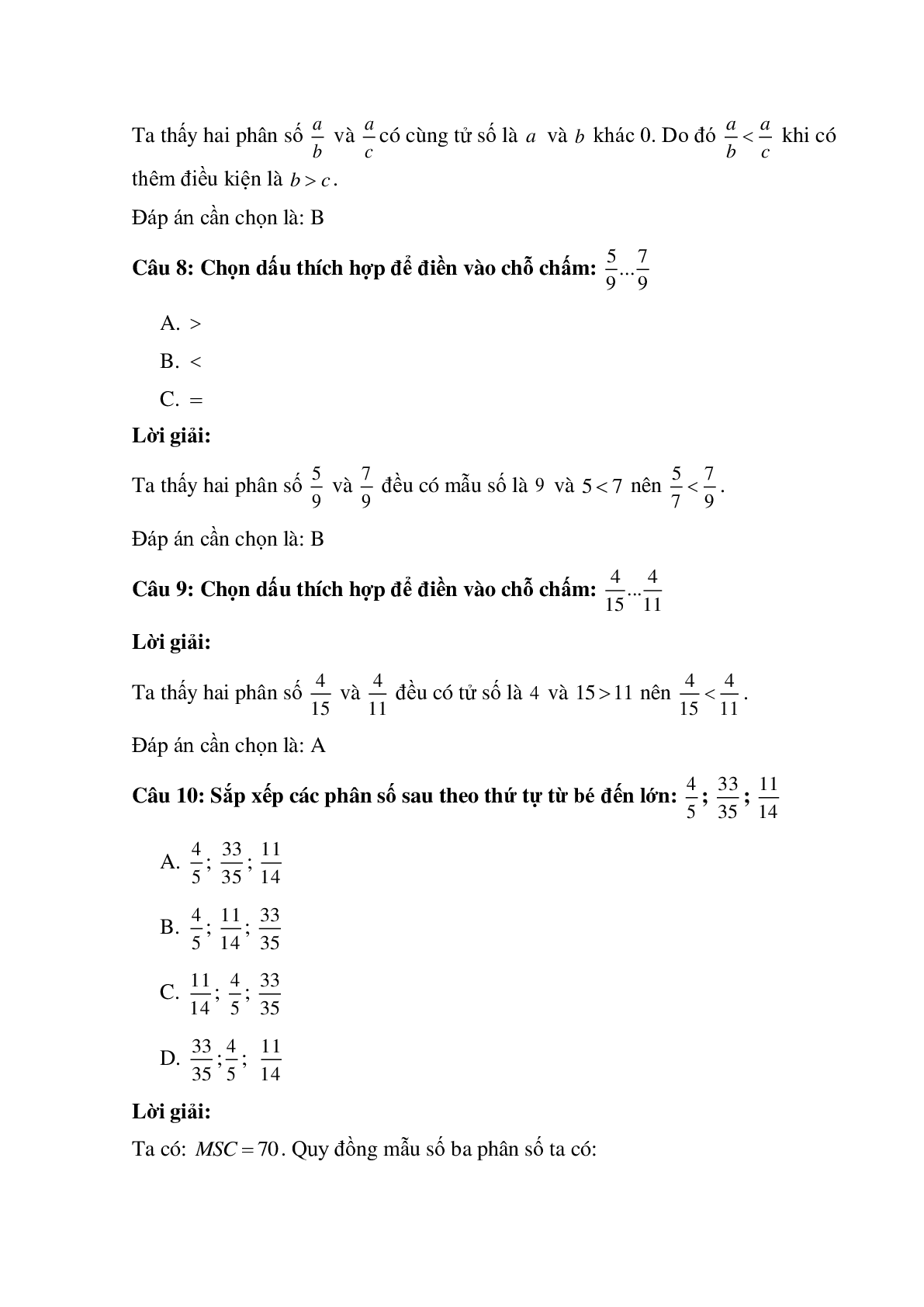 10 câu Trắc nghiệm Ôn tập so sánh hai phân số có đáp án 2023 – Toán lớp 5 (trang 4)