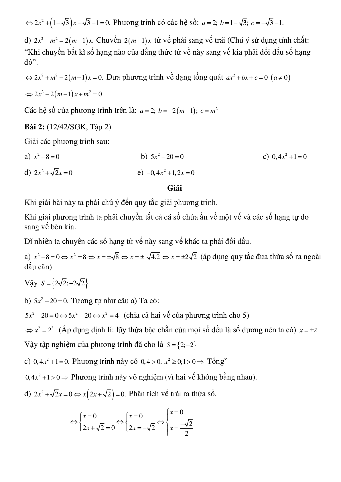 50 Bài tập Phương trình bậc hai một ẩn (có đáp án)- Toán 9 (trang 2)