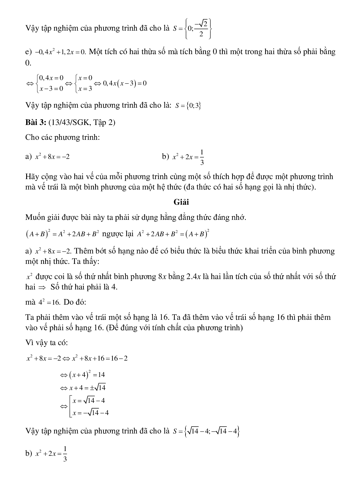 50 Bài tập Phương trình bậc hai một ẩn (có đáp án)- Toán 9 (trang 3)