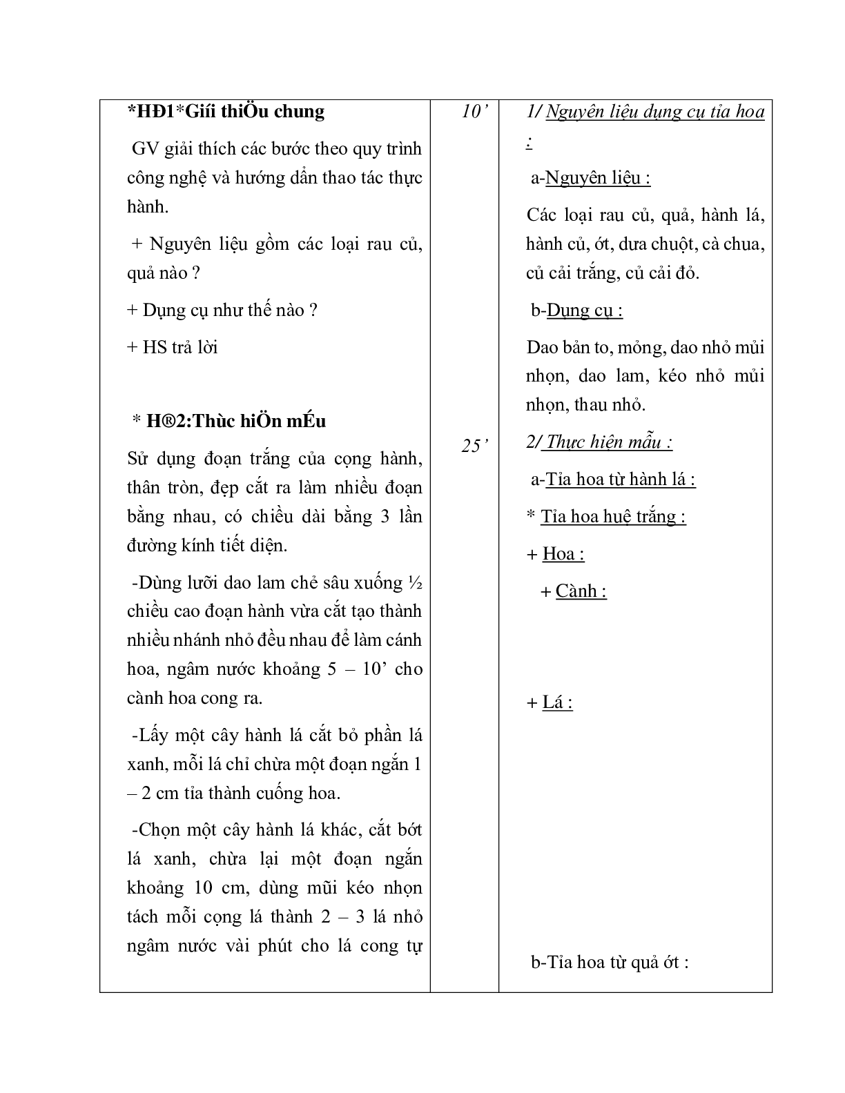 GIÁO ÁN CÔNG NGHỆ 6 BÀI 21: TỈA HOA TRANG TRÍ MÓN ĂN TỪ MỘT SỐ LOẠI  RAU, CỦ, QUẢ (T1) MỚI NHẤT – CV5555 (trang 2)