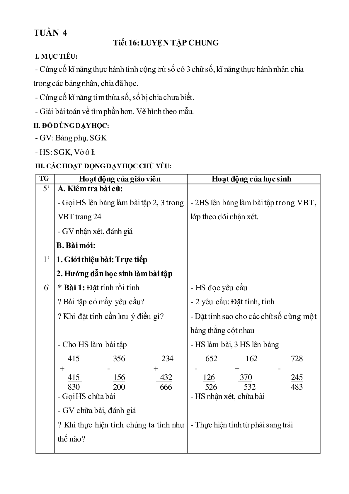 Giáo án Toán lớp 3 tuần 4 mới nhất (trang 1)