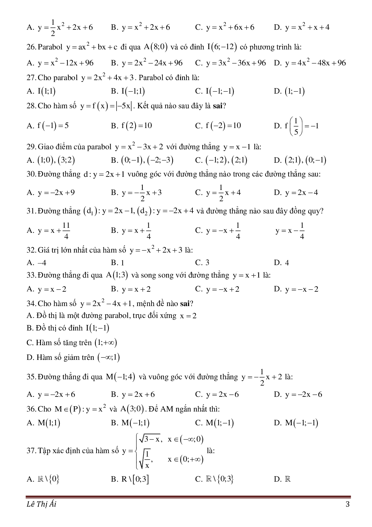 50 câu trắc nghiệm về đồ thị hàm số (trang 3)