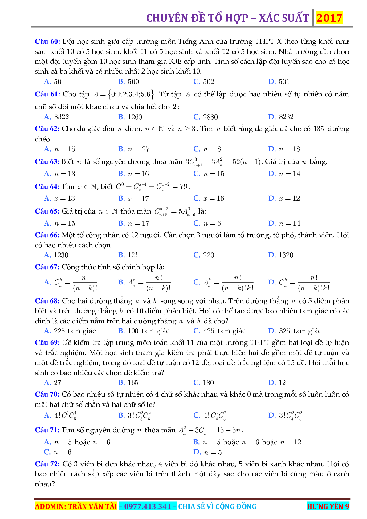 Phương pháp giải về Tổ hợp – xác suất 2023 (lý thuyết và bài tập) (trang 9)