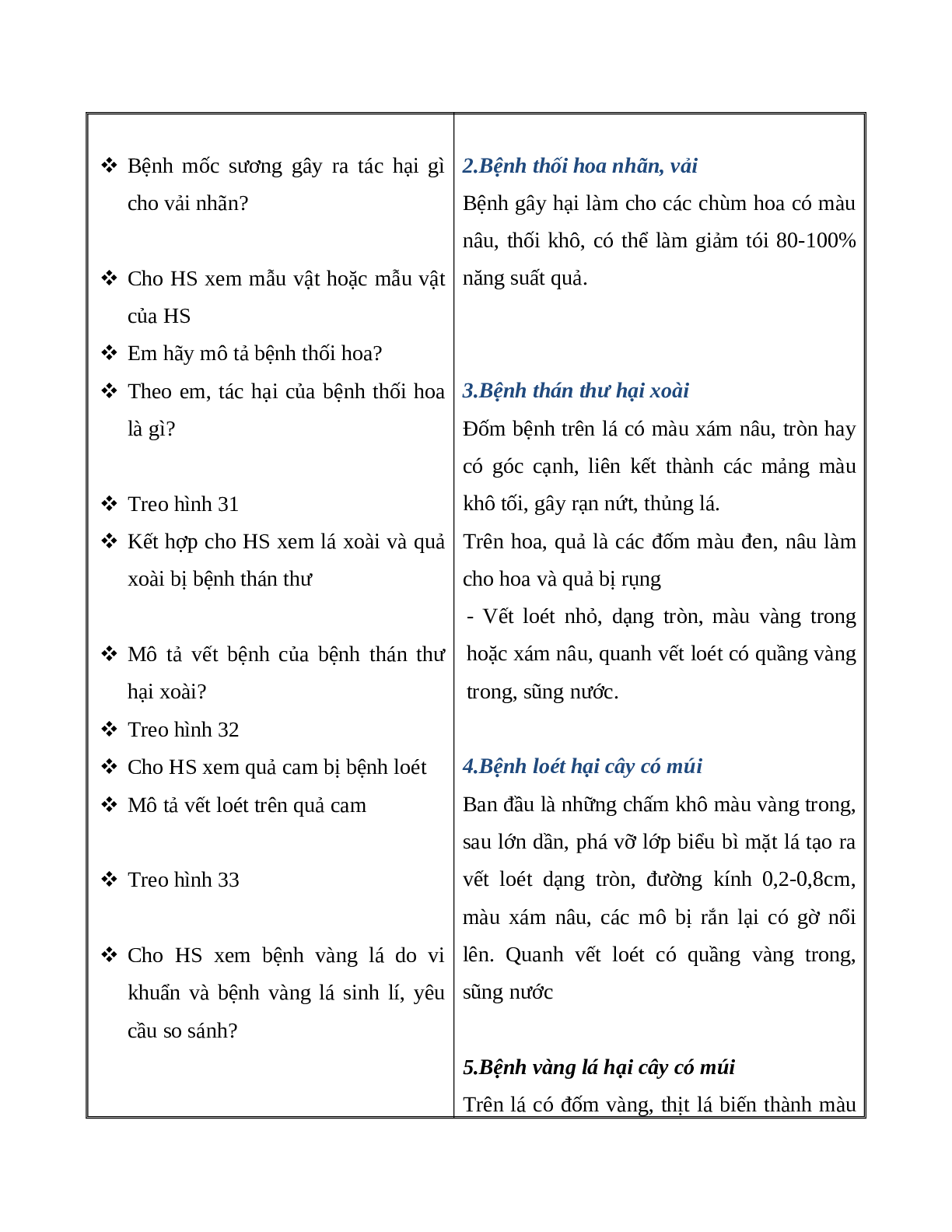 GIÁO ÁN CÔNG NGHỆ 9 BÀI 12: THỰC HÀNH NHẬN BIẾT MỘT SỐ LOẠI SÂU BỆNH HẠI CÂY ĂN QUẢ (T2) MỚI NHẤT (trang 3)