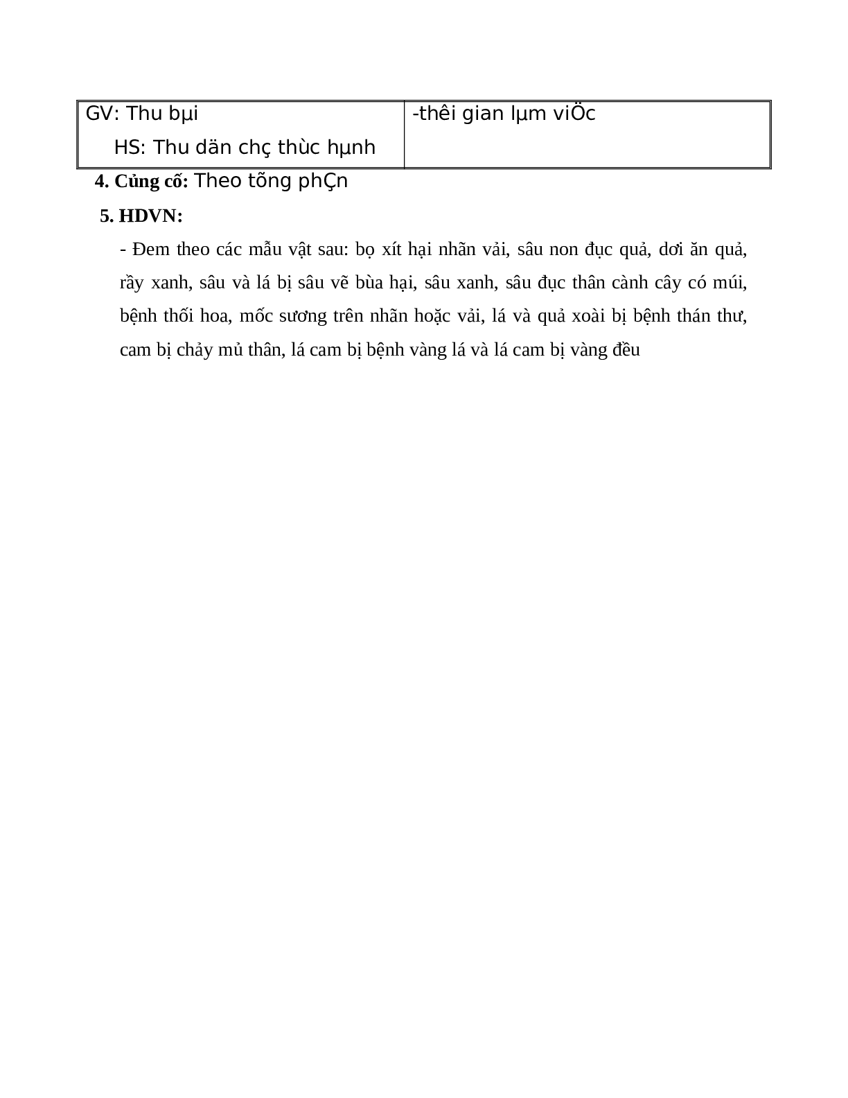 GIÁO ÁN CÔNG NGHỆ 9 BÀI 12: THỰC HÀNH NHẬN BIẾT MỘT SỐ LOẠI SÂU BỆNH HẠI CÂY ĂN QUẢ (T2) MỚI NHẤT (trang 5)