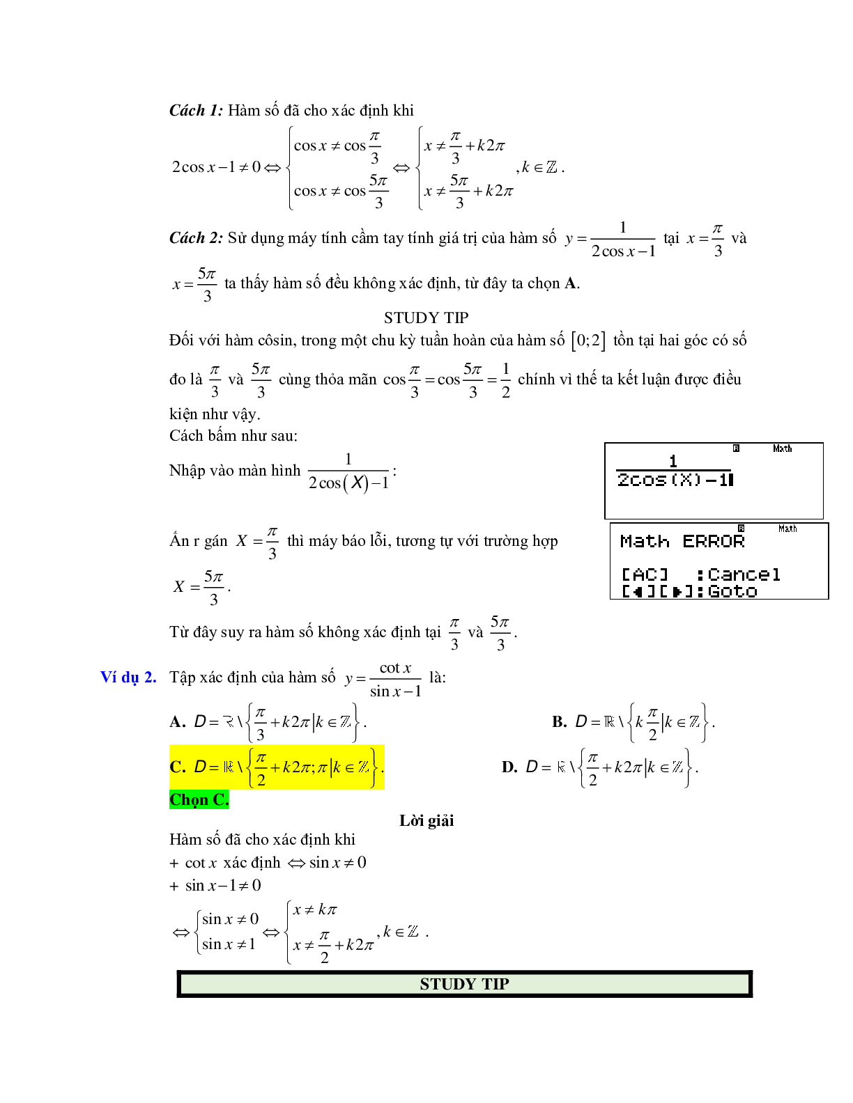 Cách tìm tập xác định của hàm số lượng giác (trang 2)