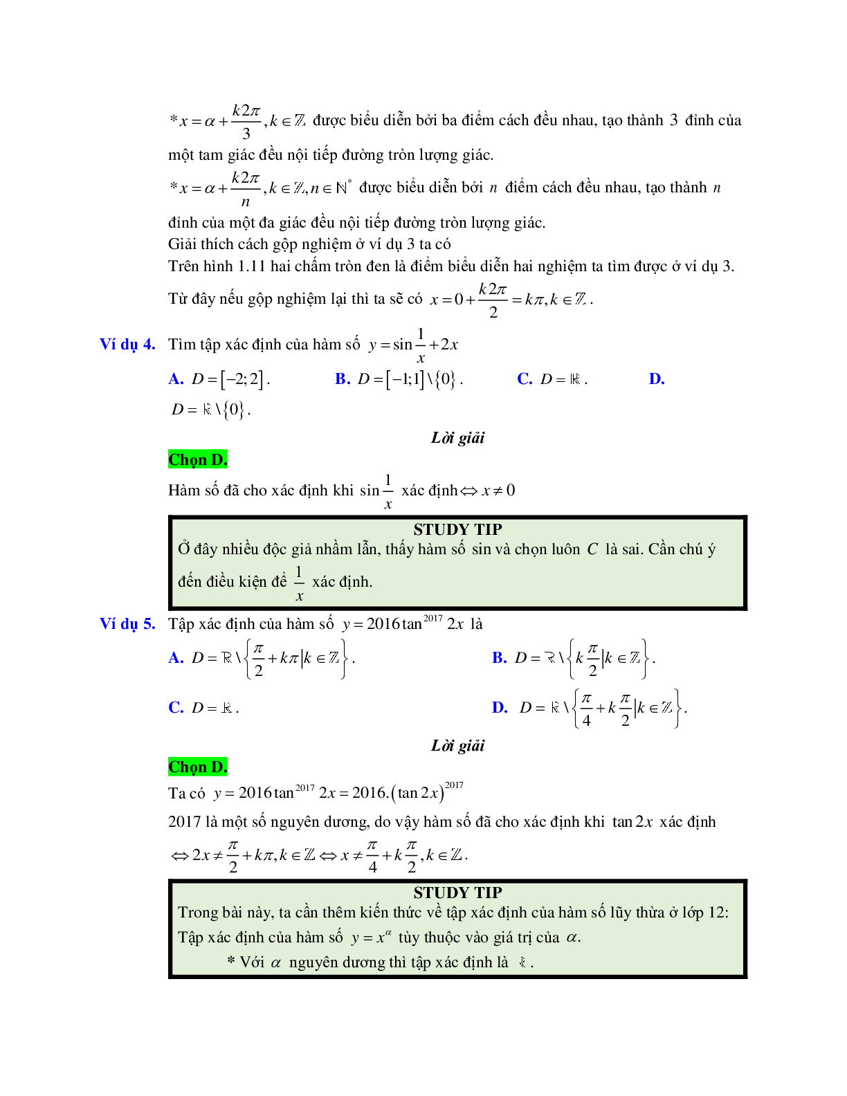Cách tìm tập xác định của hàm số lượng giác (trang 4)