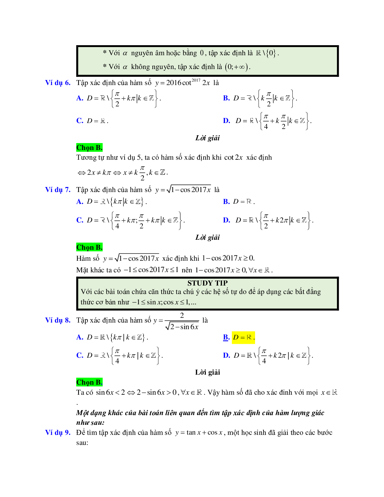 Cách tìm tập xác định của hàm số lượng giác (trang 5)
