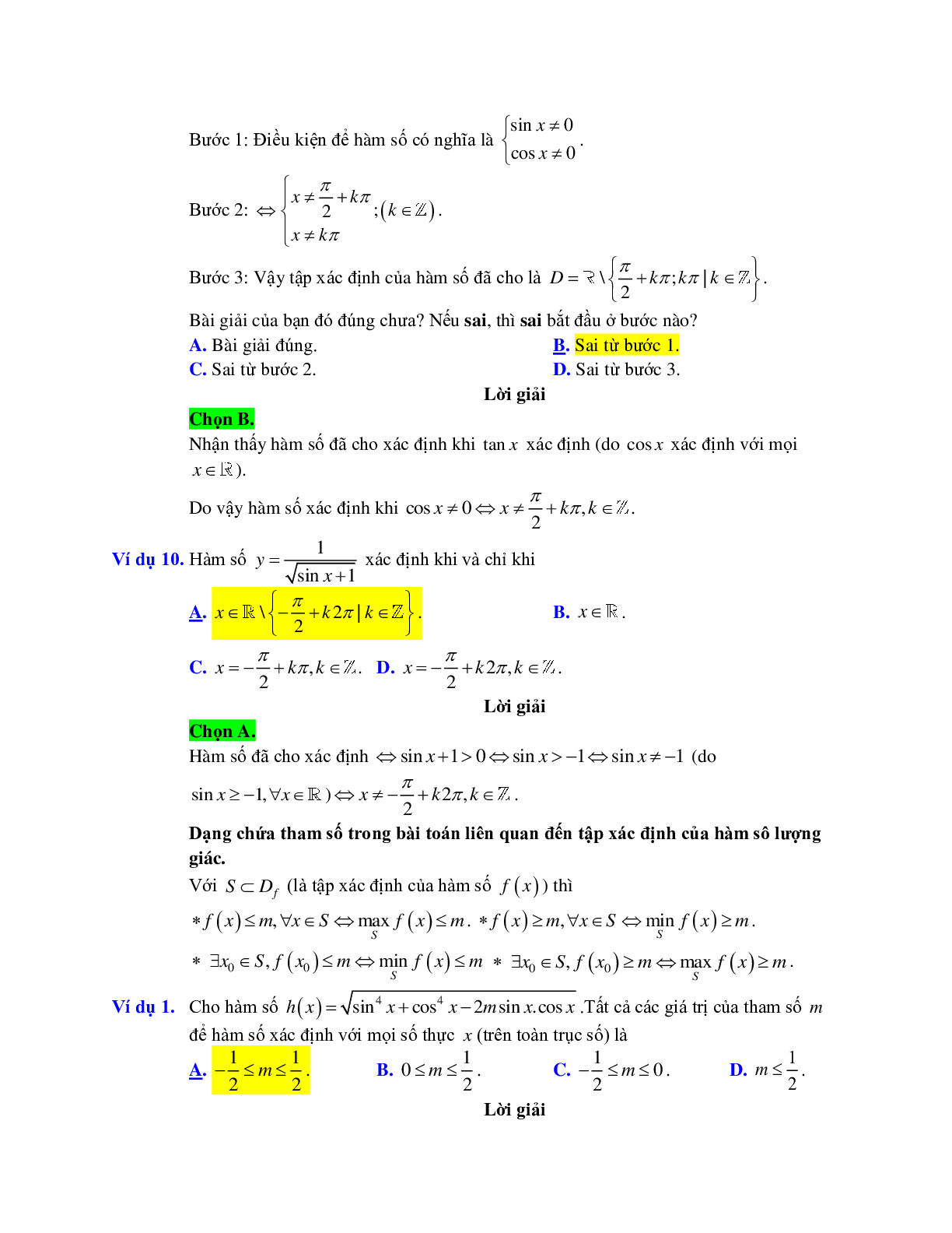 Cách tìm tập xác định của hàm số lượng giác (trang 6)