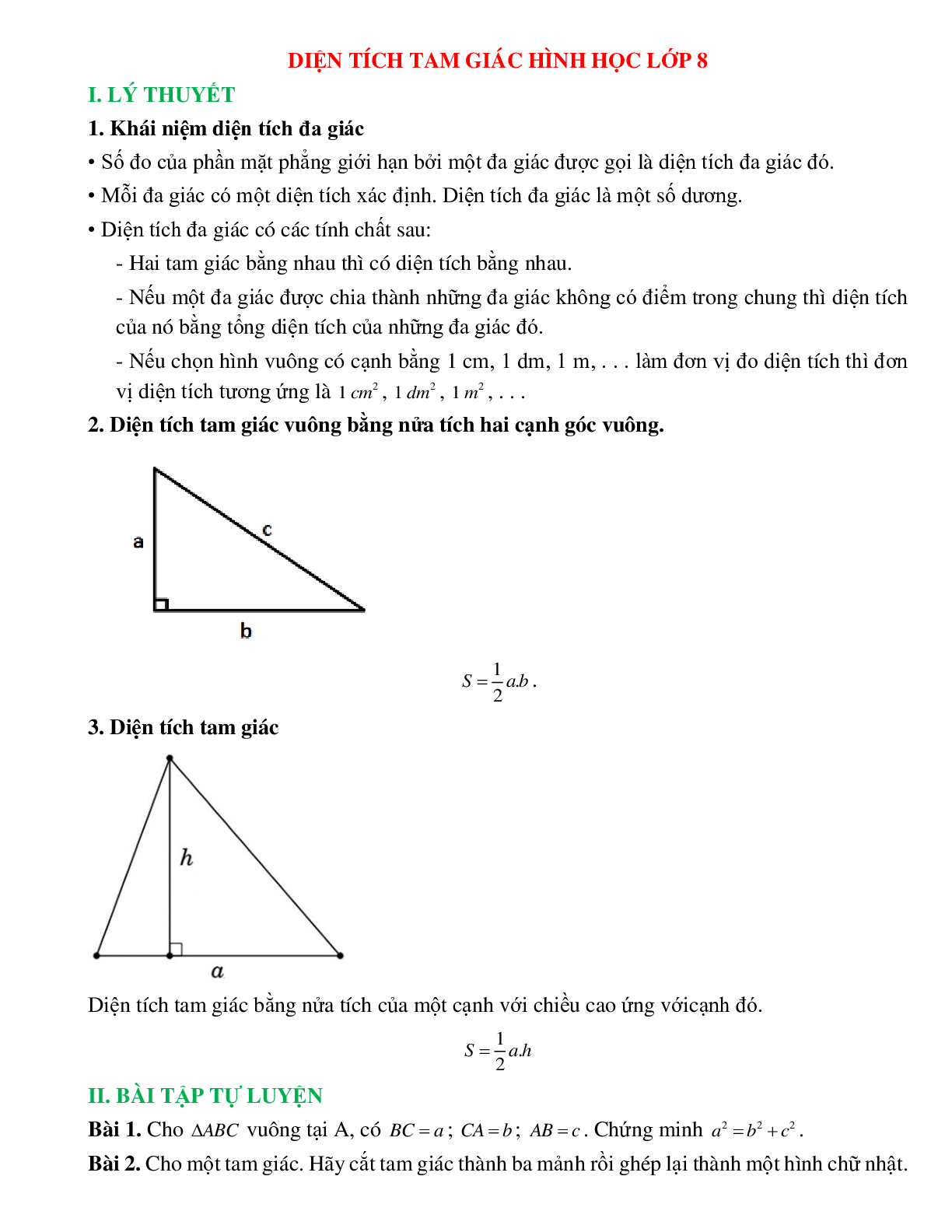 Lý thuyết Diện tích tam giác (mới 2023 + bài tập) - Toán 8 (trang 1)
