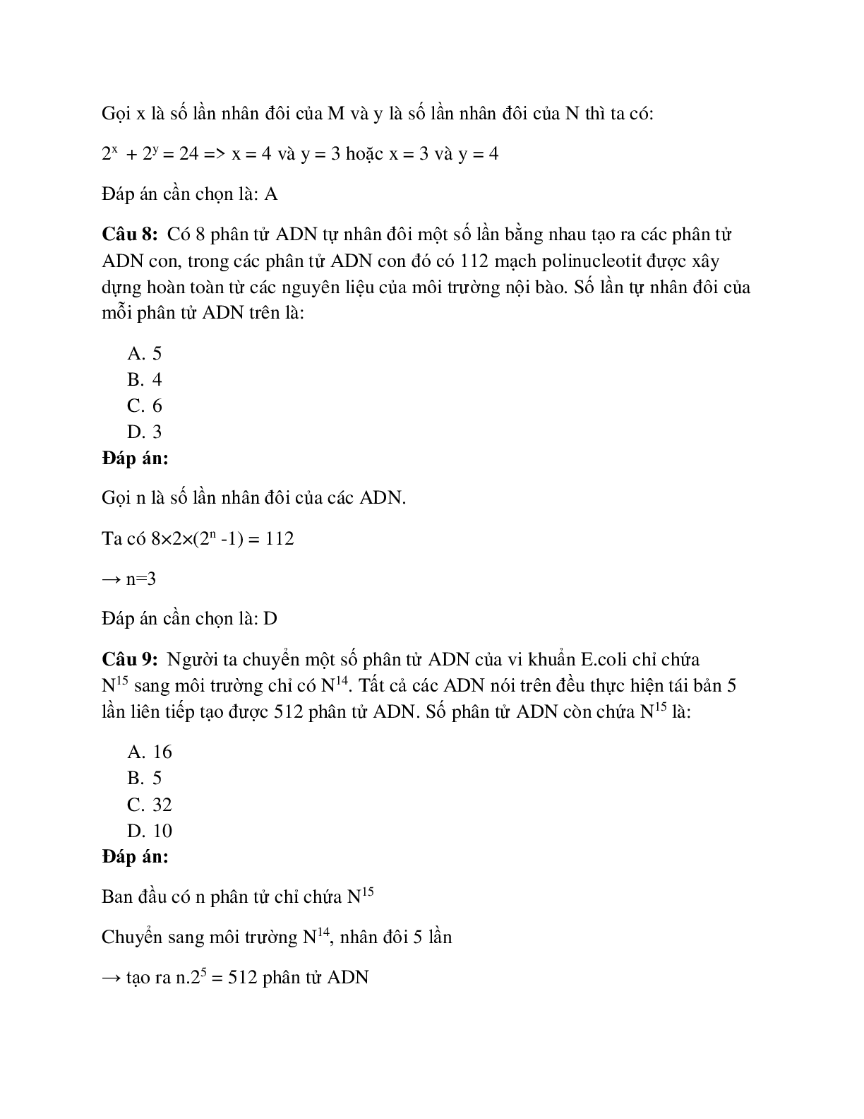 78 câu Trắc nghiệm Sinh học lớp 12 Bài 1 có đáp án 2023: Các dạng bài tập về quá trình nhân đôi ADN (trang 4)