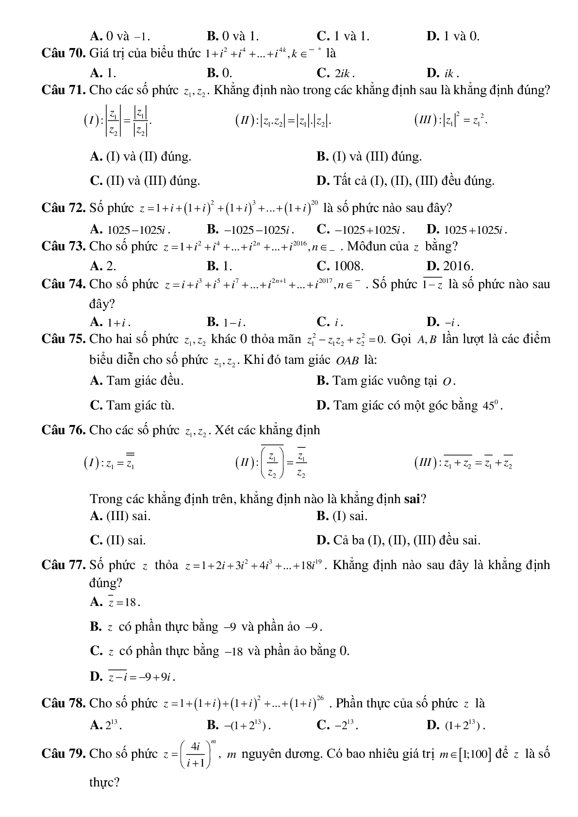 25 câu Trắc nghiệm Cộng, trừ và nhân số phức có đáp án 2023 – Toán 12 (trang 8)