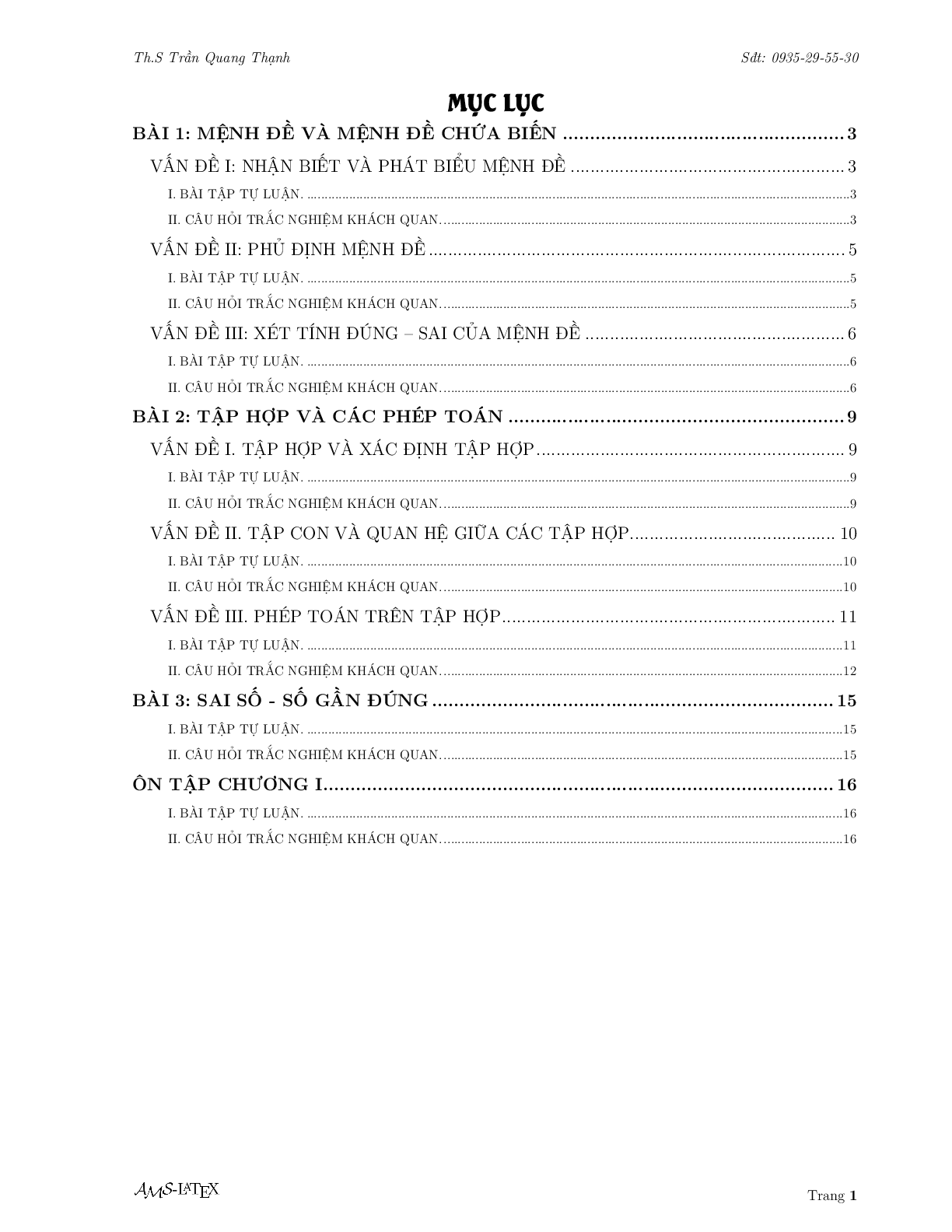Tuyển Tập Các Câu Hỏi Tự Luận - Trắc Nghiệm Chương Mệnh Đề Và Tập Hợp Môn Toán Lớp 10 (trang 3)