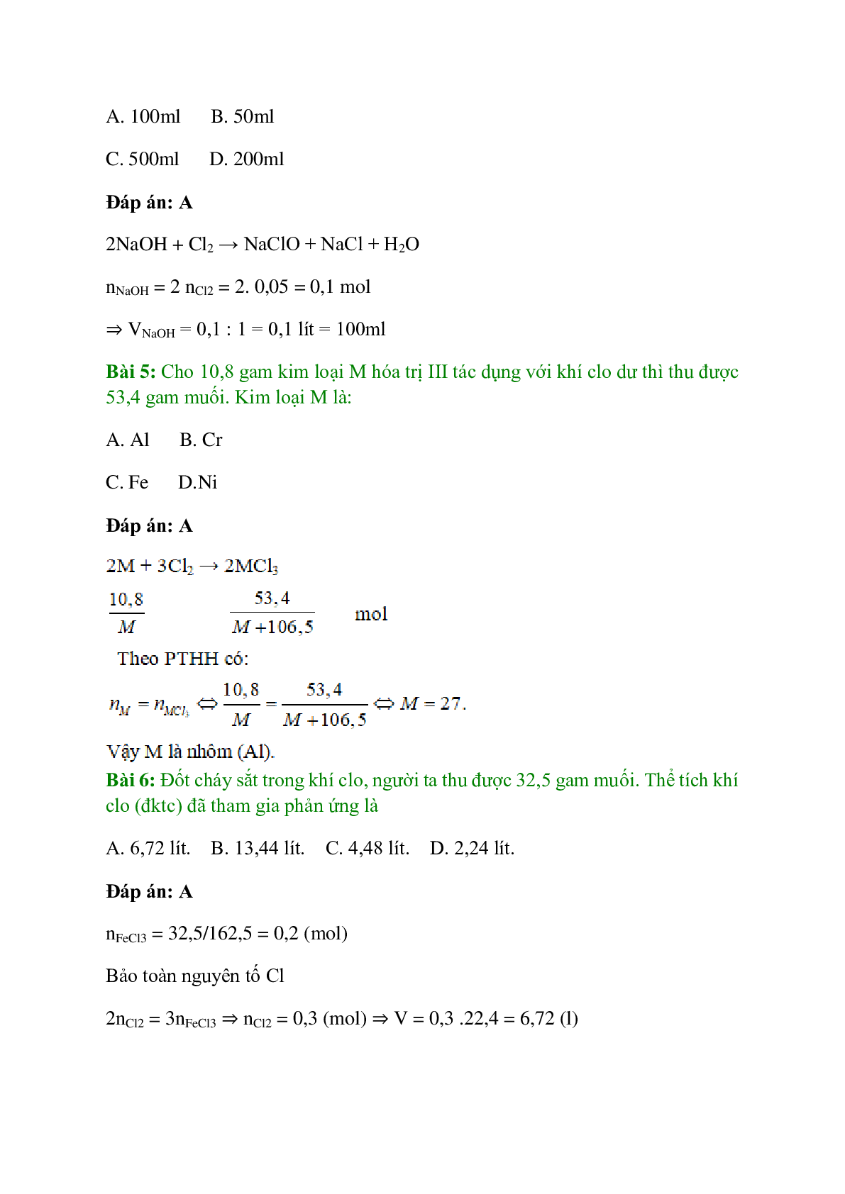 Trắc nghiệm Clo có đáp án - Hóa học 10 (trang 2)