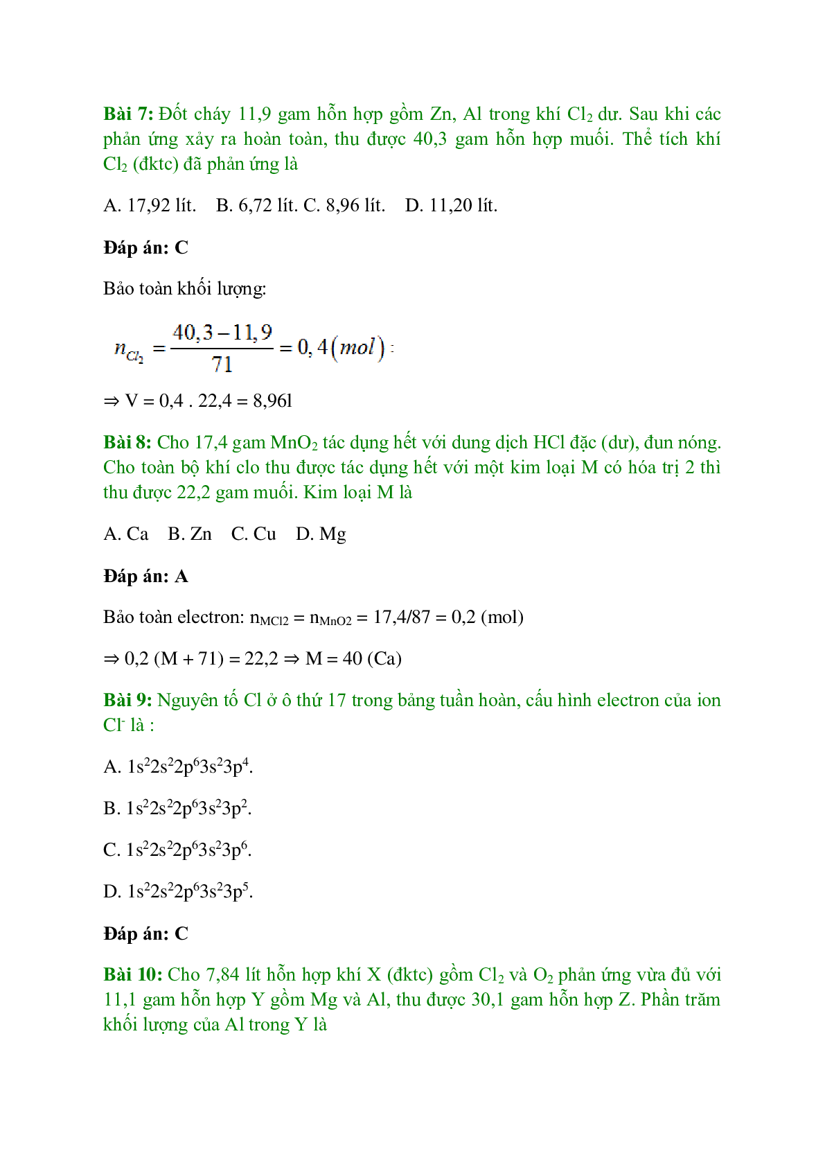 Trắc nghiệm Clo có đáp án - Hóa học 10 (trang 3)