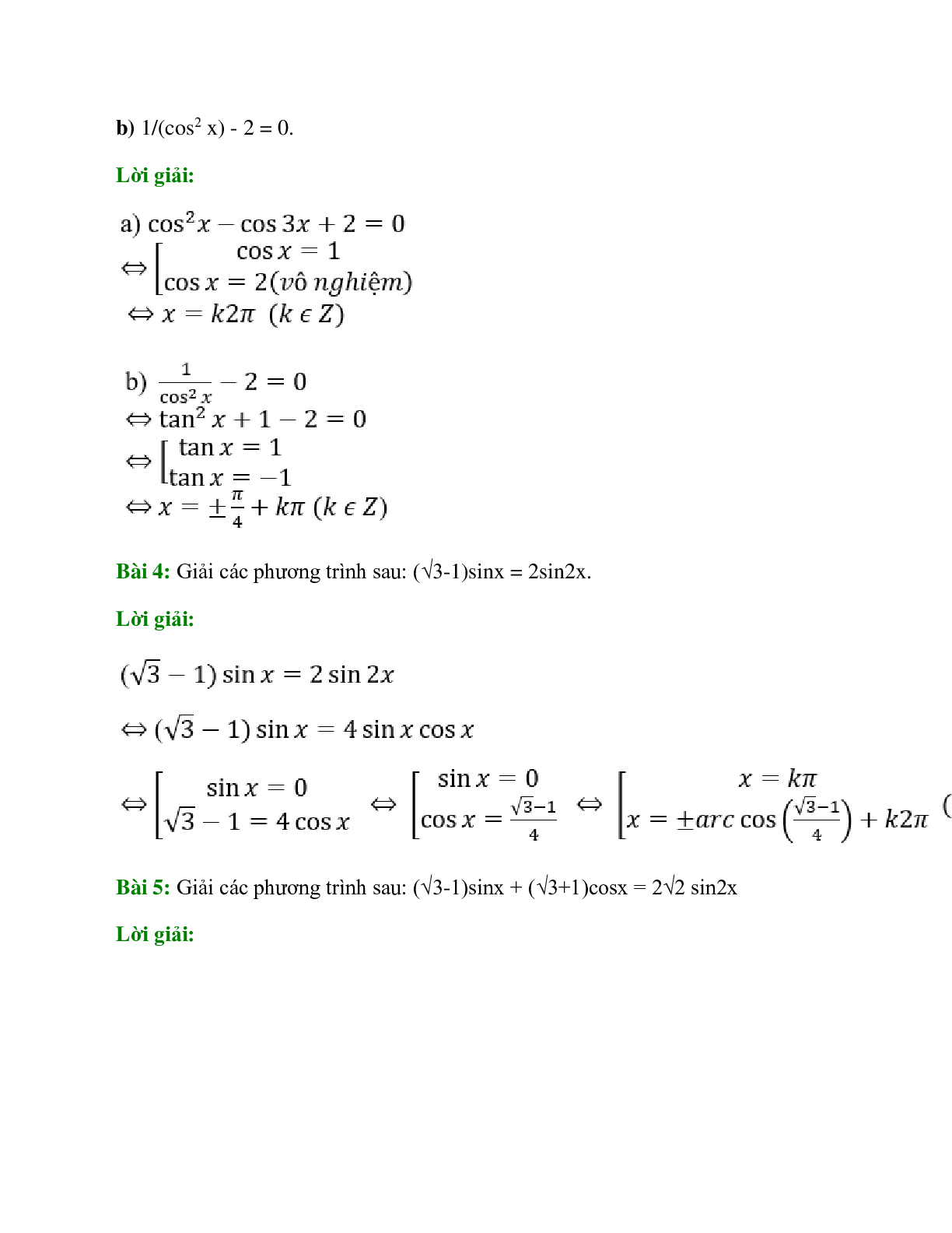 Chuyên đề Phương trình lượng giác 2023 hay, chọn lọc (trang 7)