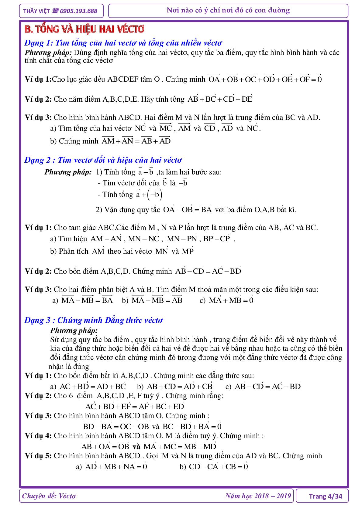 Các dạng toán về vectơ và các phép toán vectơ (trang 4)