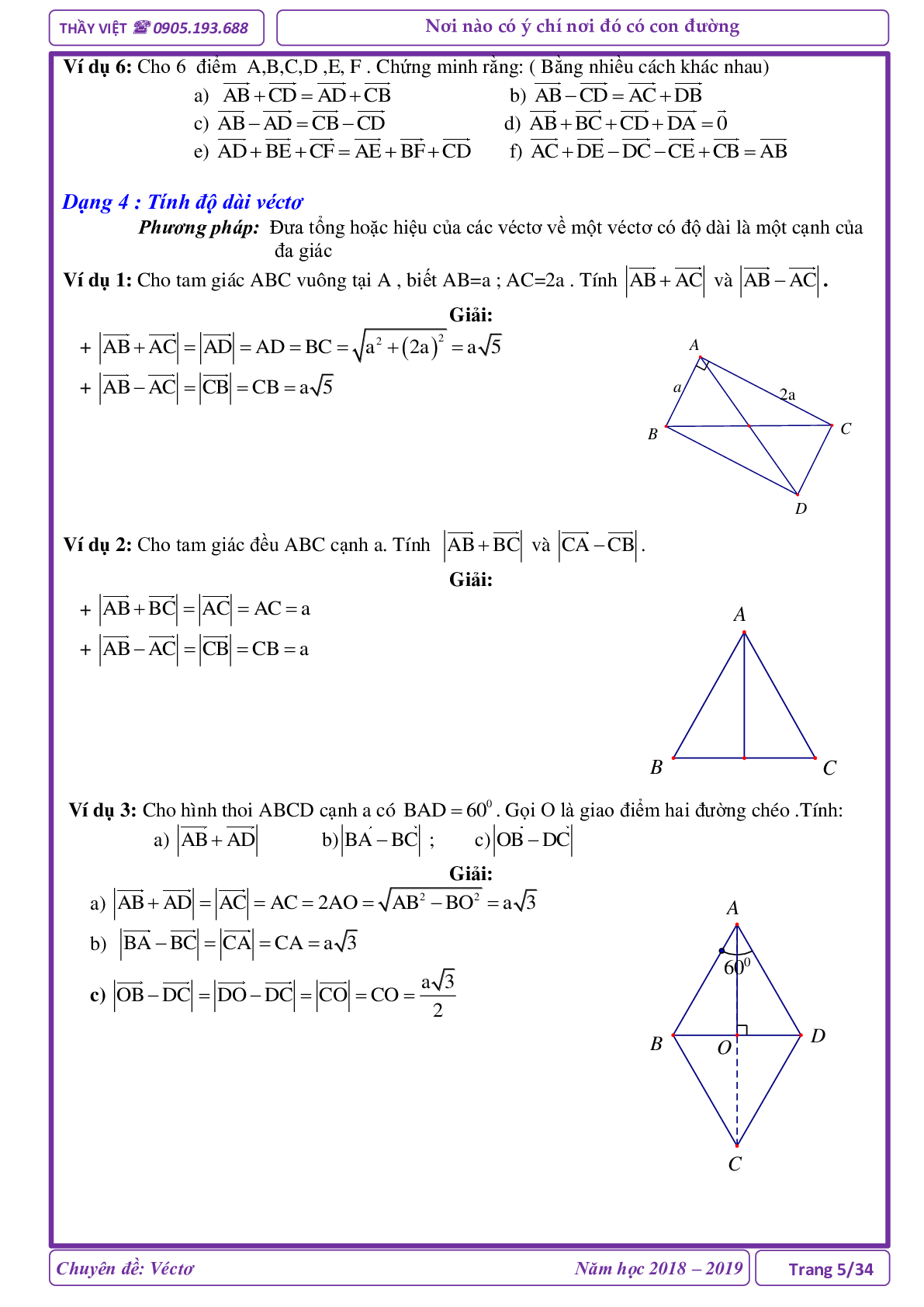Các dạng toán về vectơ và các phép toán vectơ (trang 5)