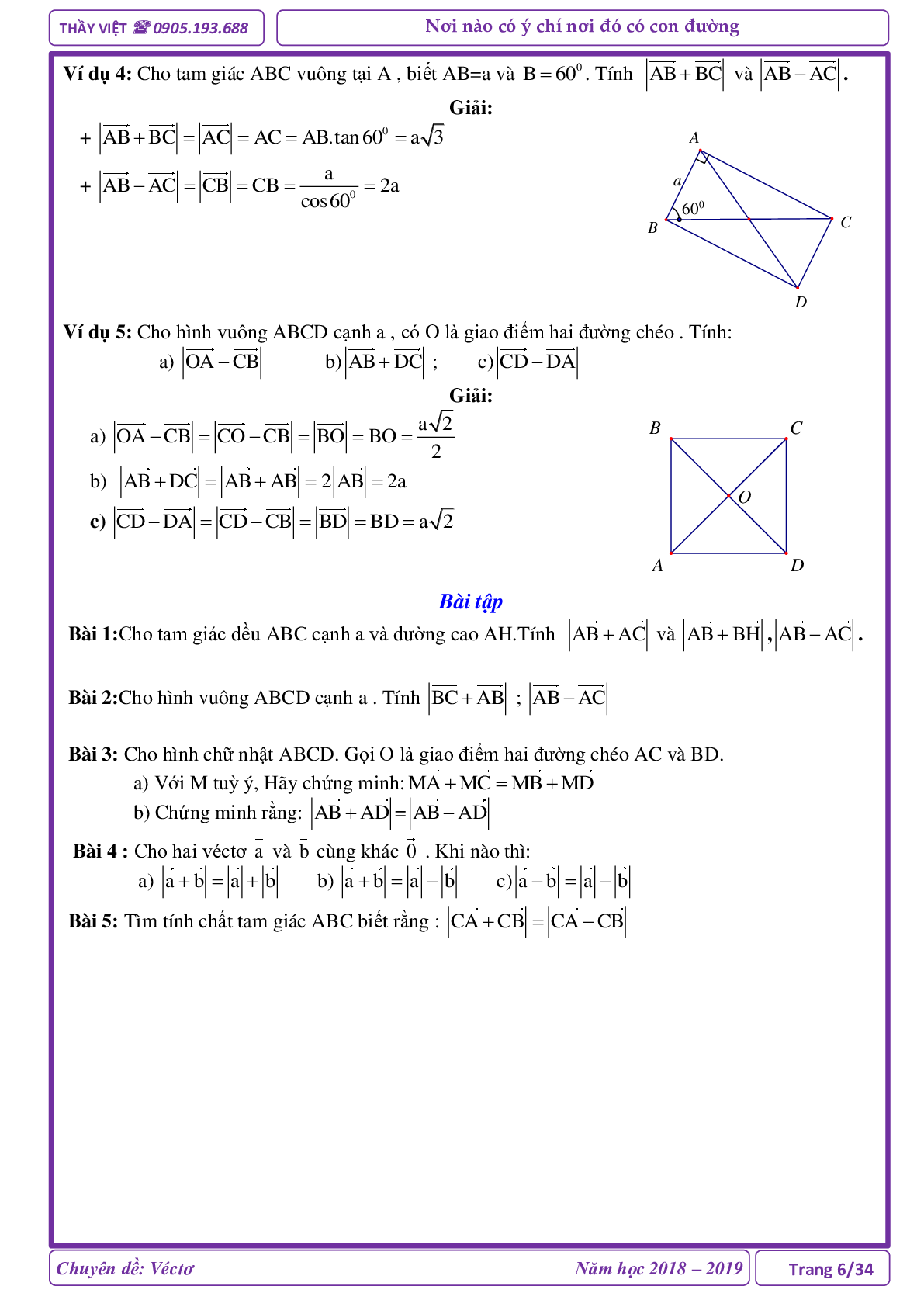 Các dạng toán về vectơ và các phép toán vectơ (trang 6)