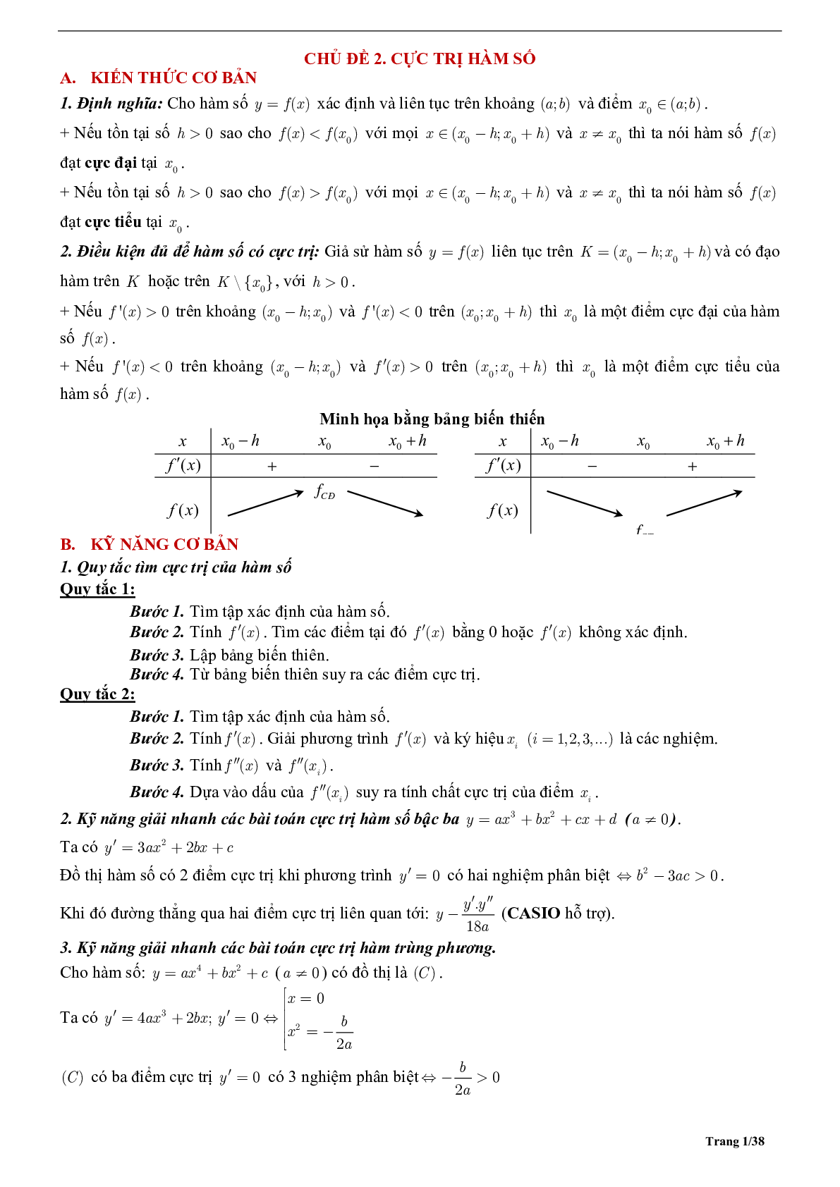 Phương pháp giải Cực trị của hàm số 2023 (lý thuyết và bài tập) (trang 1)