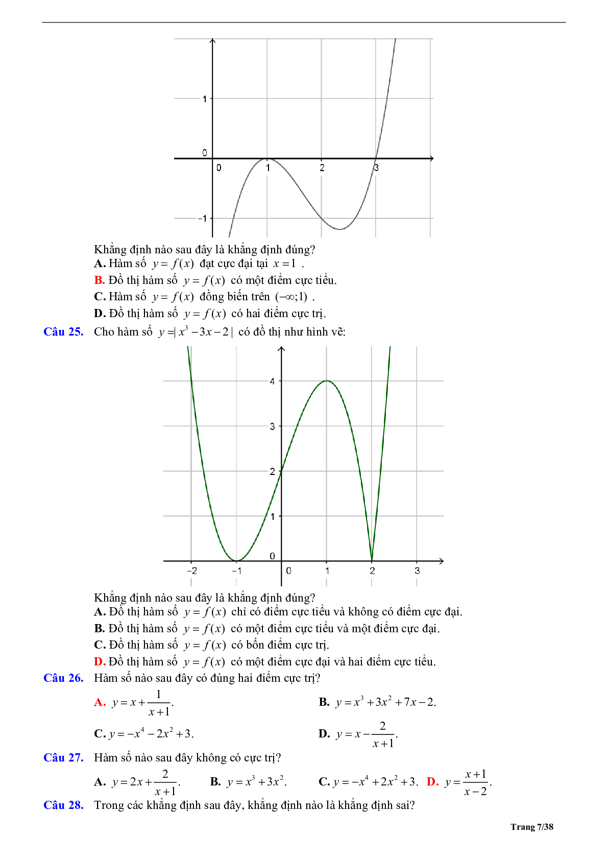 Phương pháp giải Cực trị của hàm số 2023 (lý thuyết và bài tập) (trang 7)