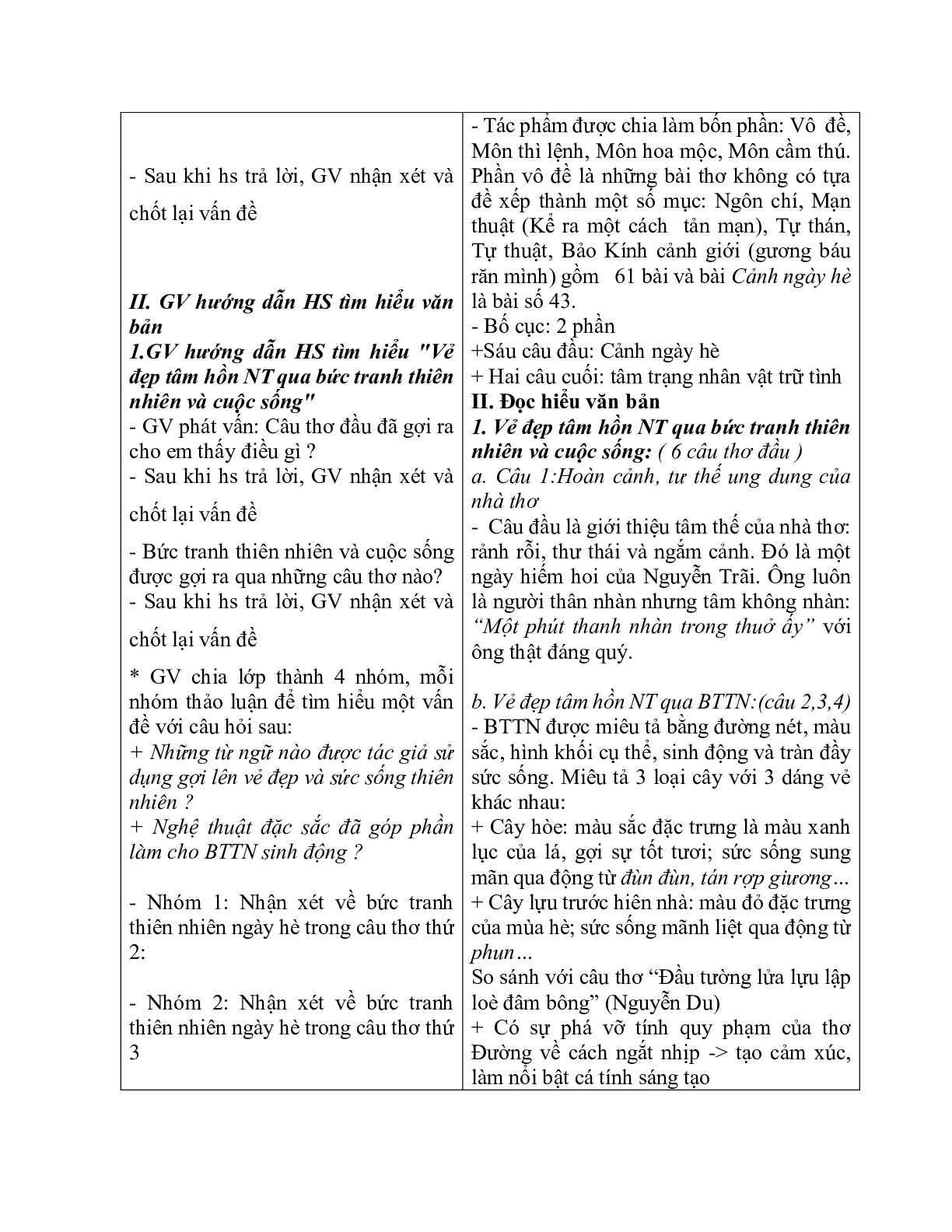 Giáo án ngữ văn lớp 10 Tiết 38: Cảnh ngày hè (trang 3)