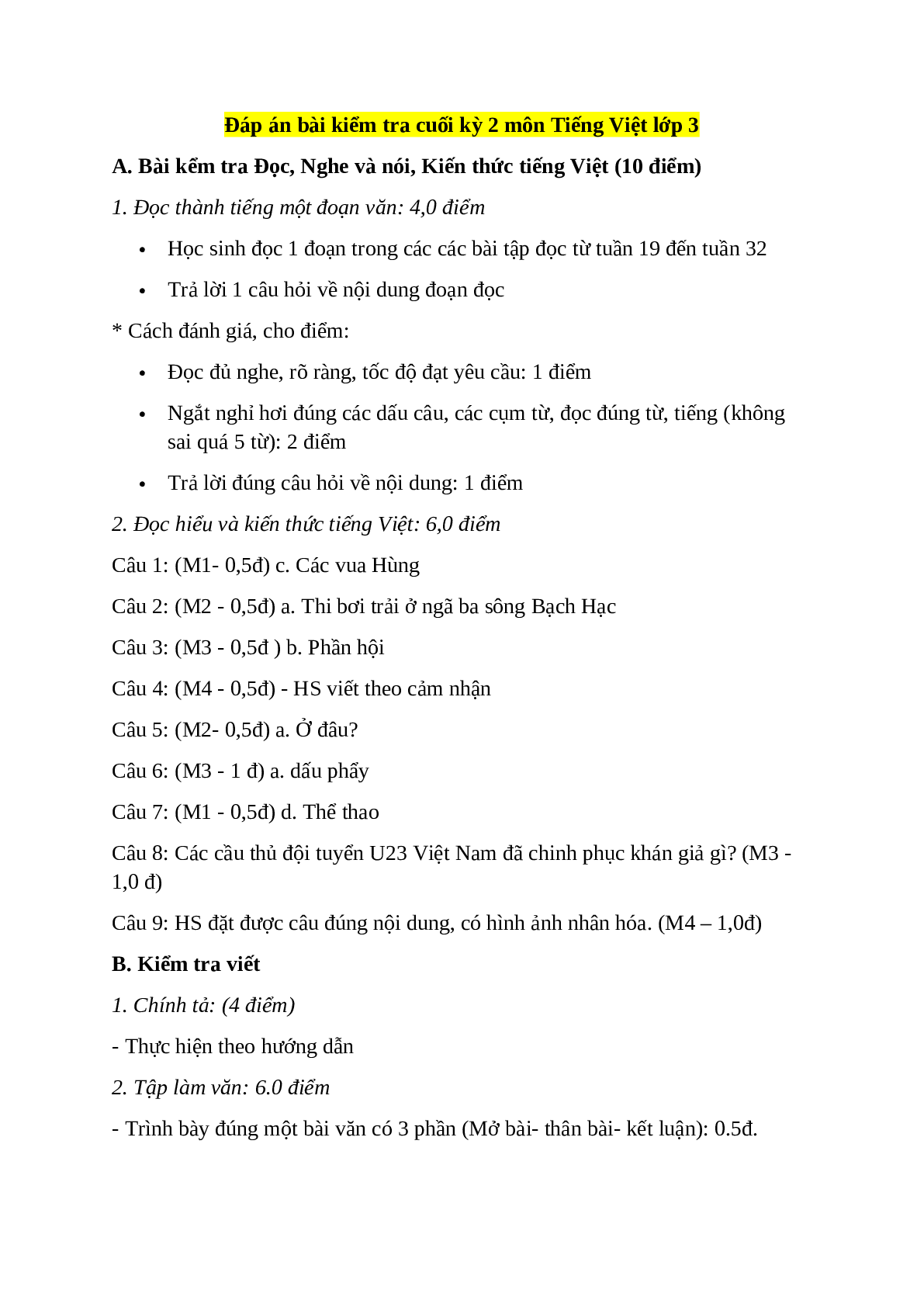 Đề kiểm tra cuối kì 2 môn Tiếng Việt lớp 3 có đáp án - đề số 1 (trang 4)