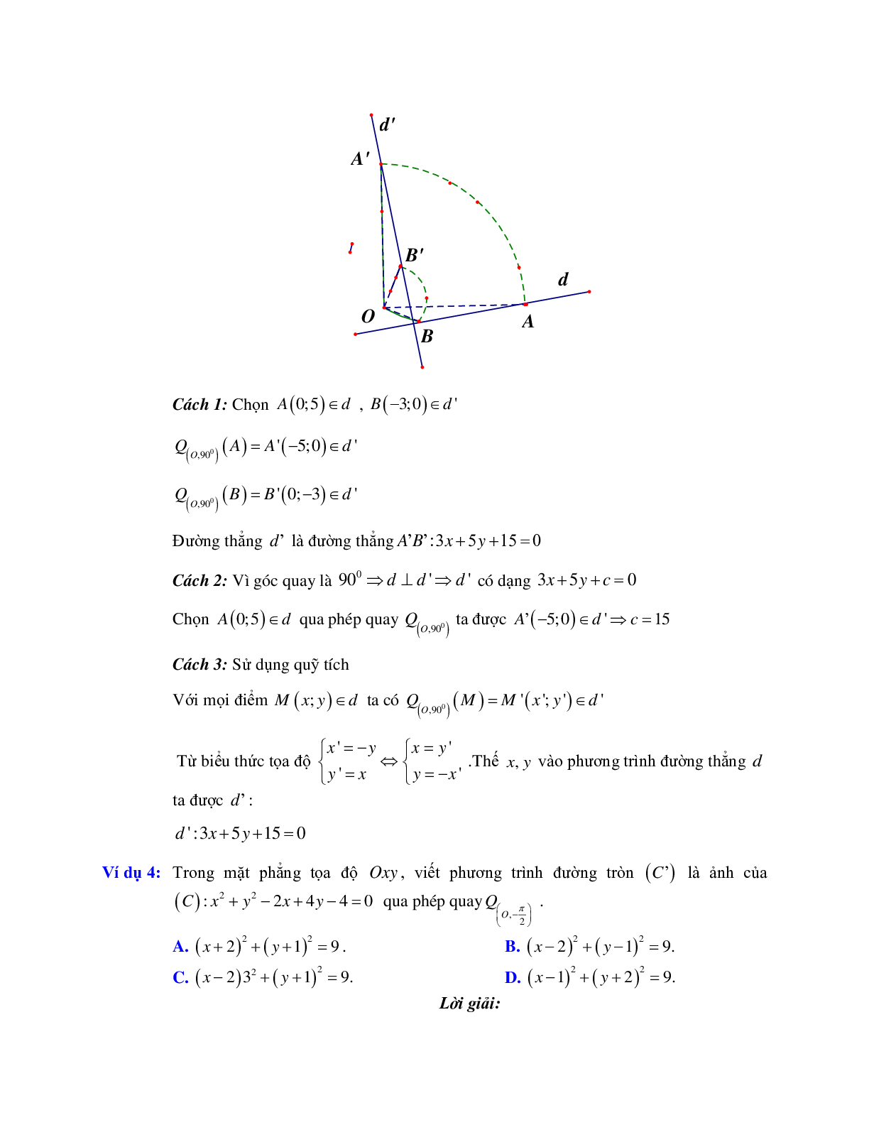 Cách xác định ảnh của điểm, đường thẳng qua phép quay bằng phương pháp tọa độ (trang 3)
