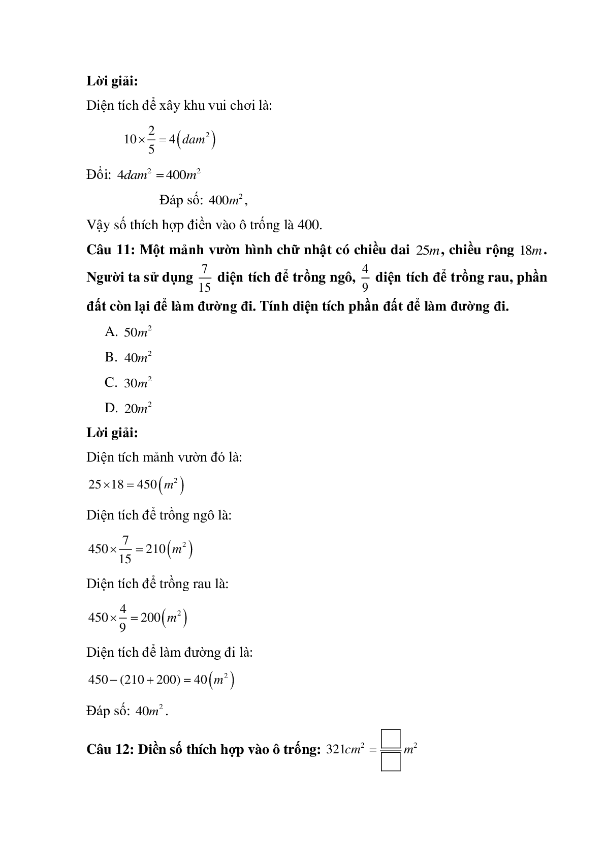 12 câu Trắc nghiệm  Mi-li-mét vuông. Bảng đơn vị đo diện tích có đáp án 2023 – Toán lớp 5 (trang 4)